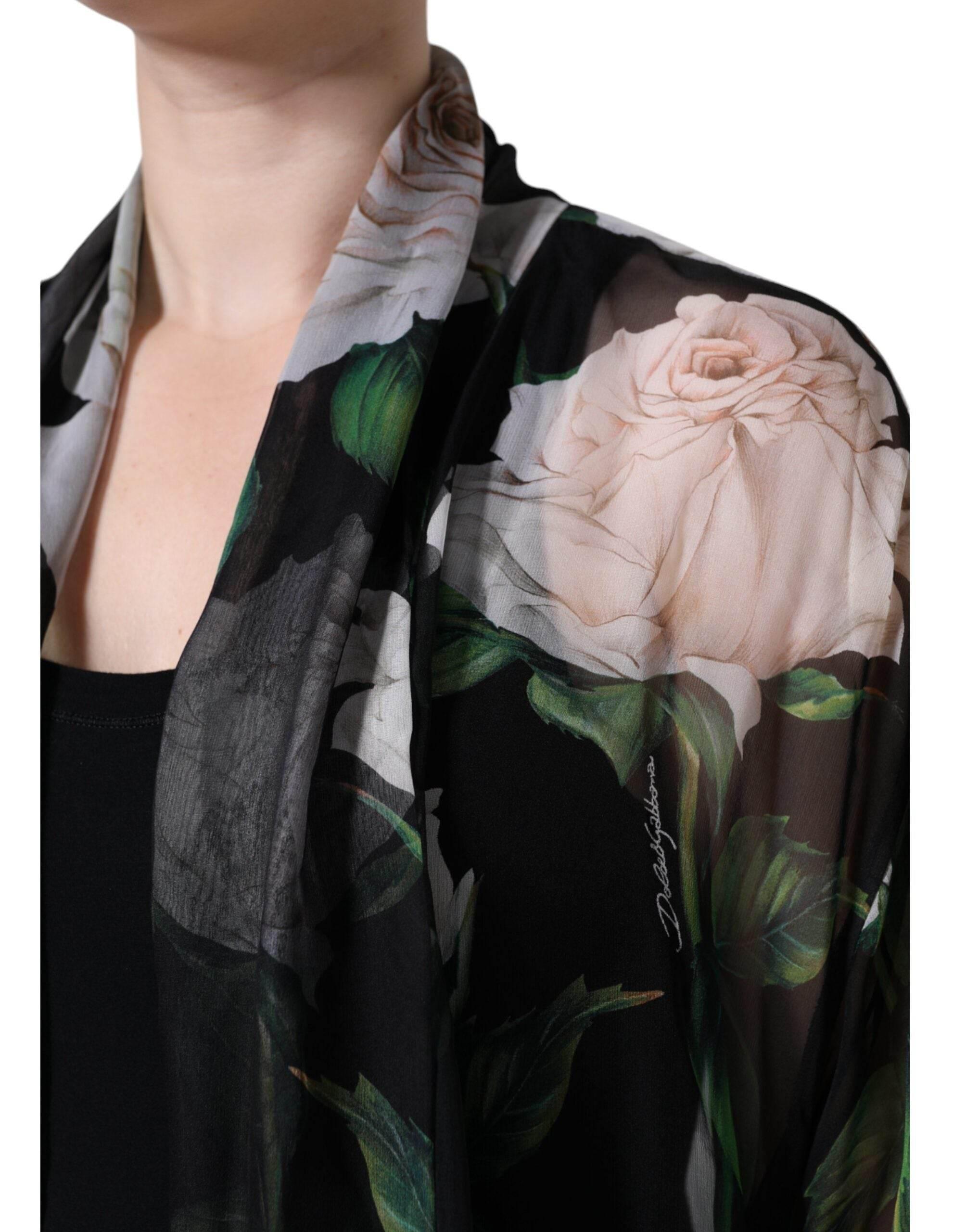Dolce & Gabbana Black Floral Print Silk Cardigan Blouse Top - Hilstor