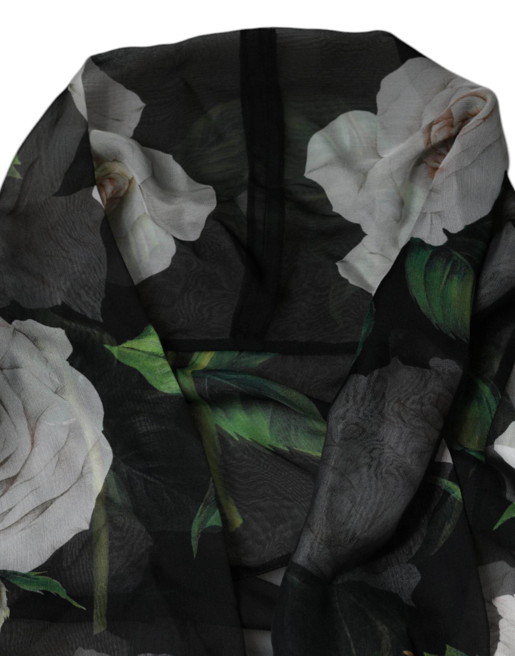 Dolce & Gabbana Black Floral Print Silk Cardigan Blouse Top - Hilstor