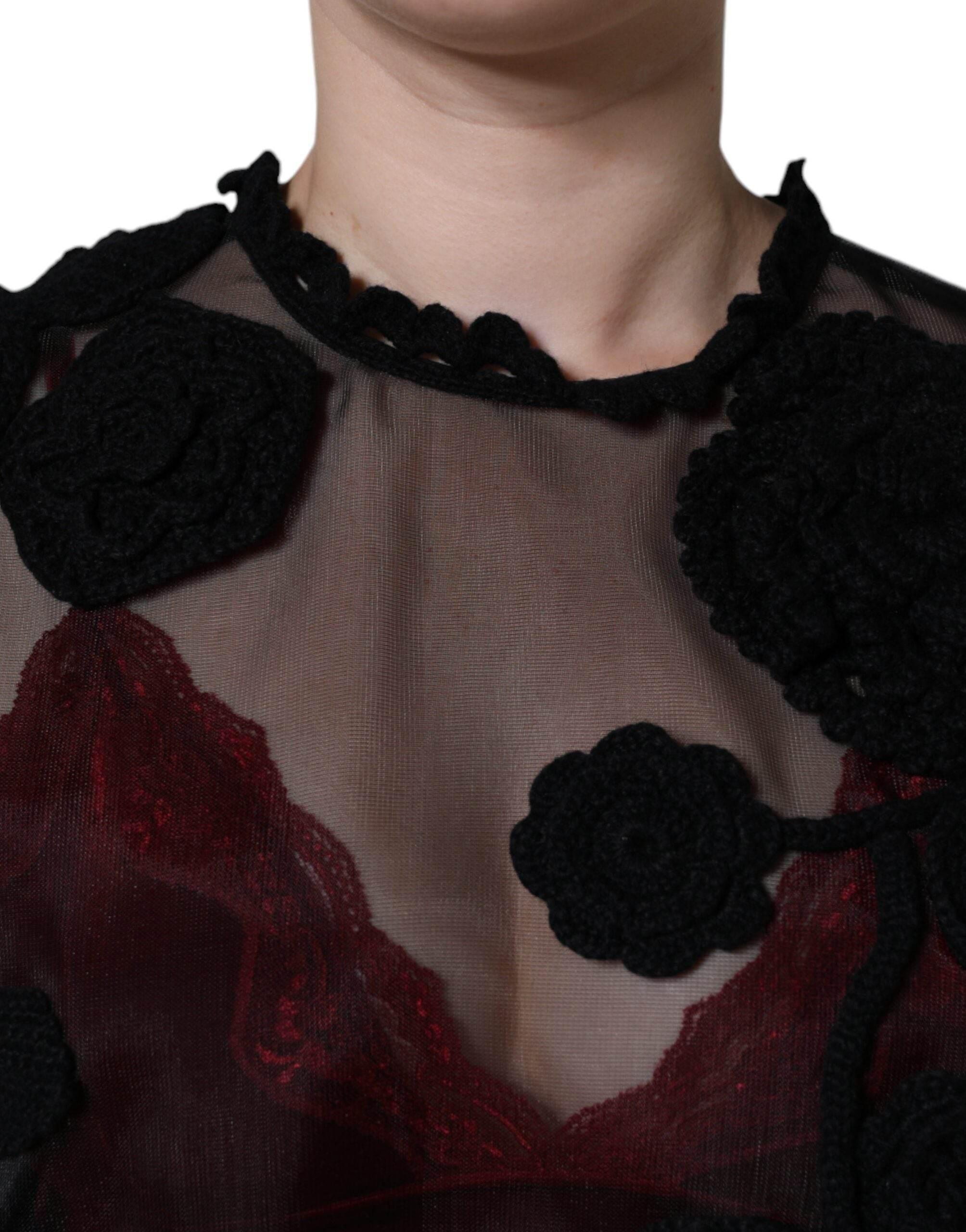 Dolce & Gabbana Black Nylon Mesh Transparent Floral Blouse - Hilstor