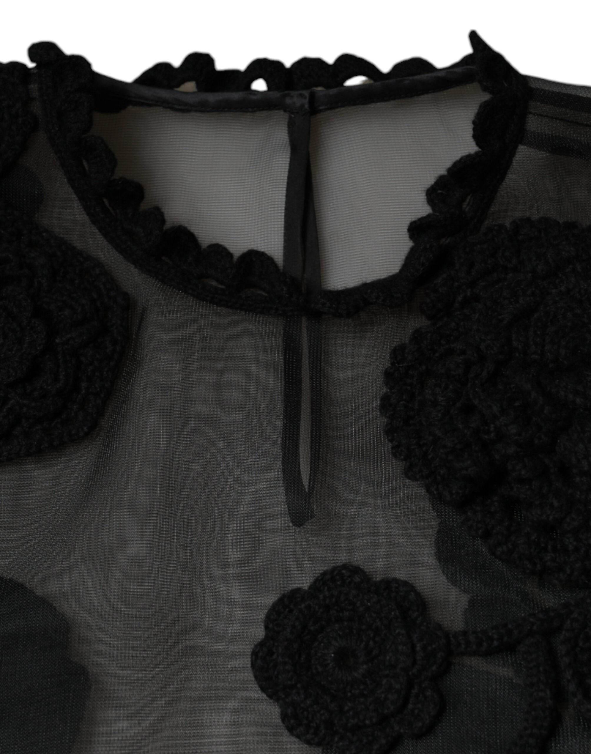 Dolce & Gabbana Black Nylon Mesh Transparent Floral Blouse - Hilstor
