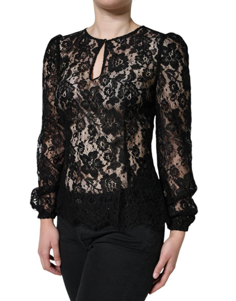 Dolce & Gabbana Black Floral Lace See Through Long Sleeve Top - Hilstor