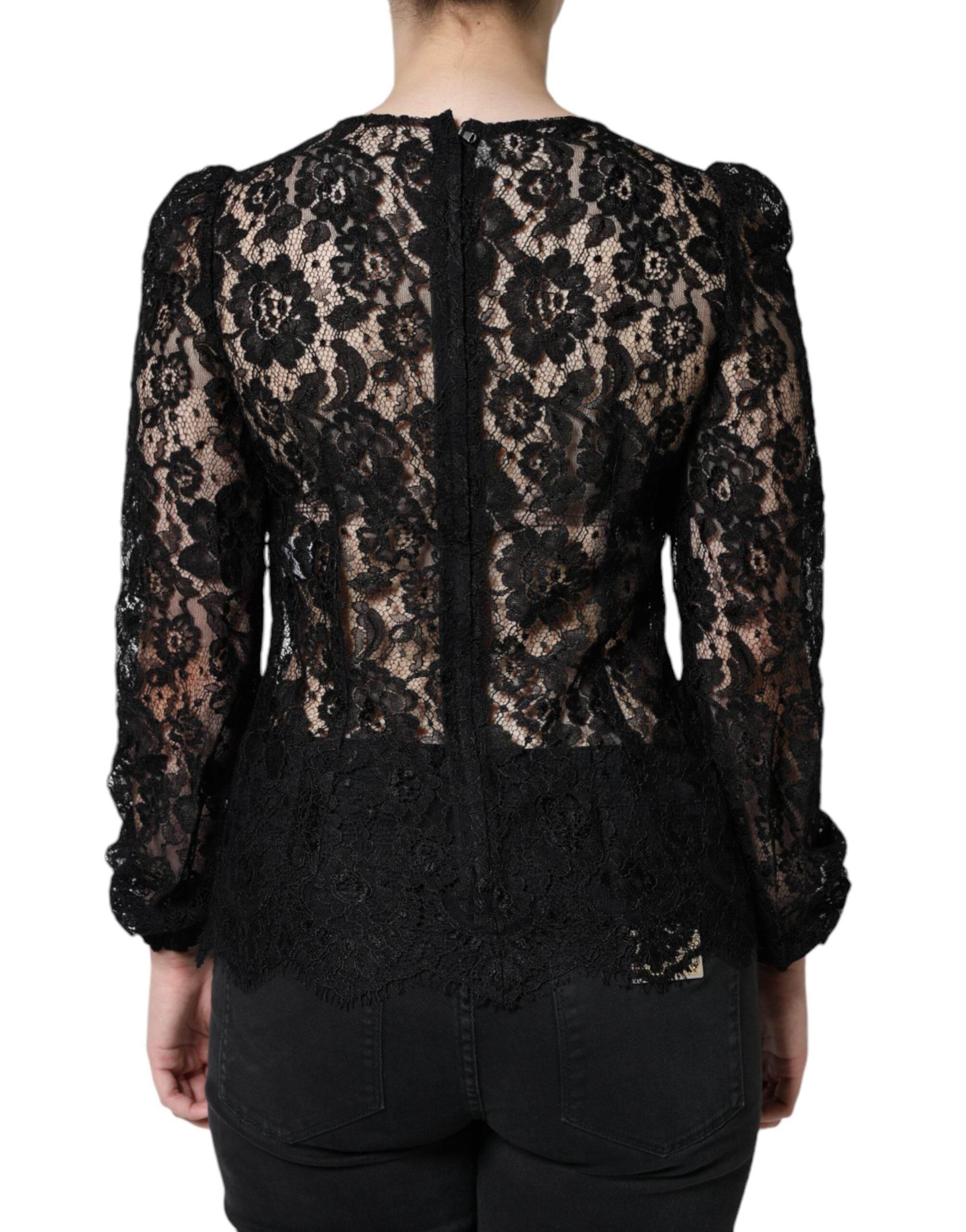 Dolce & Gabbana Black Floral Lace See Through Long Sleeve Top - Hilstor