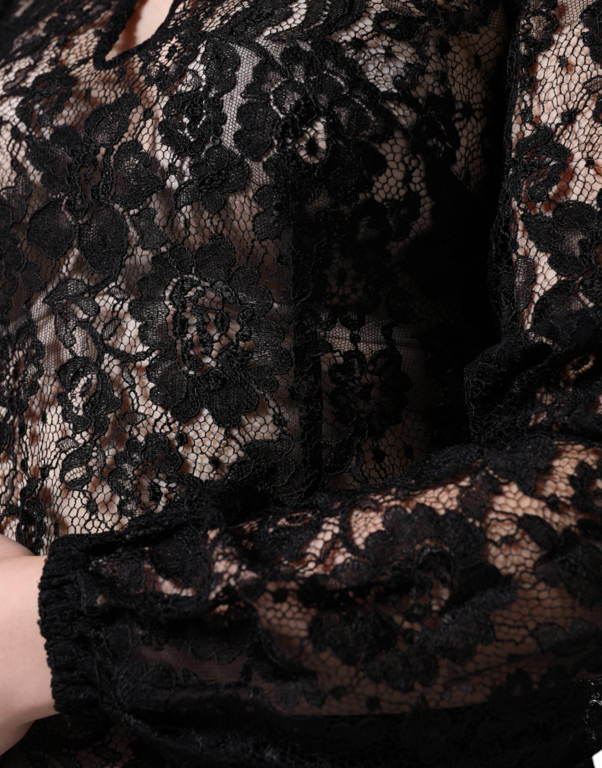 Dolce & Gabbana Black Floral Lace See Through Long Sleeve Top - Hilstor