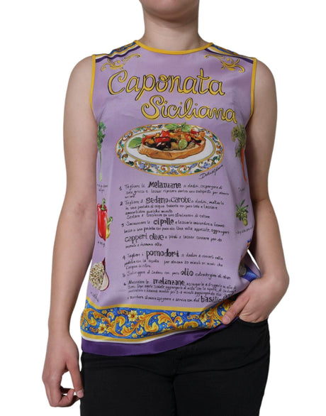 Dolce & Gabbana Purple Silk Caponata Siciliana Print Tank Top - Hilstor