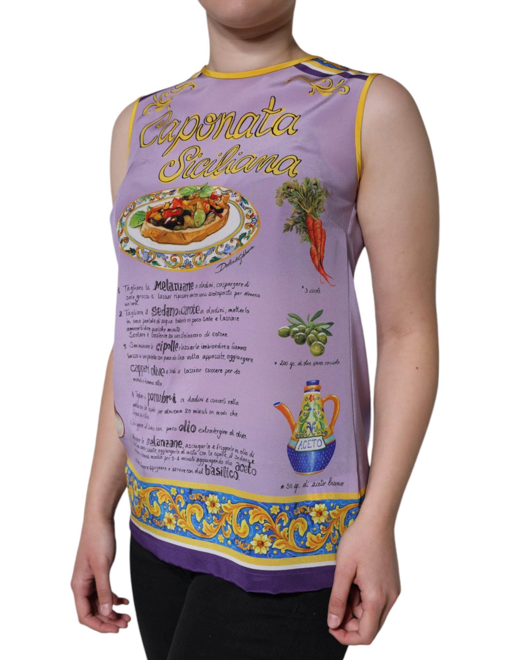 Dolce & Gabbana Purple Silk Caponata Siciliana Print Tank Top - Hilstor