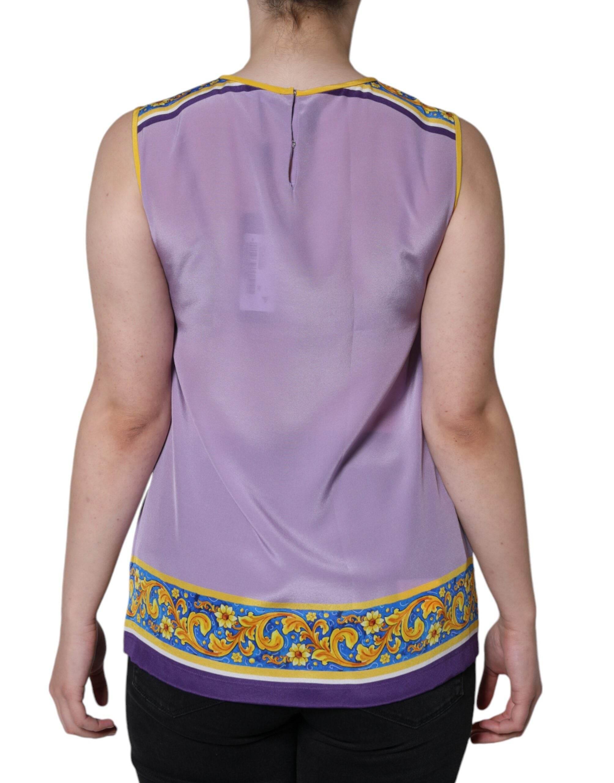 Dolce & Gabbana Purple Silk Caponata Siciliana Print Tank Top - Hilstor