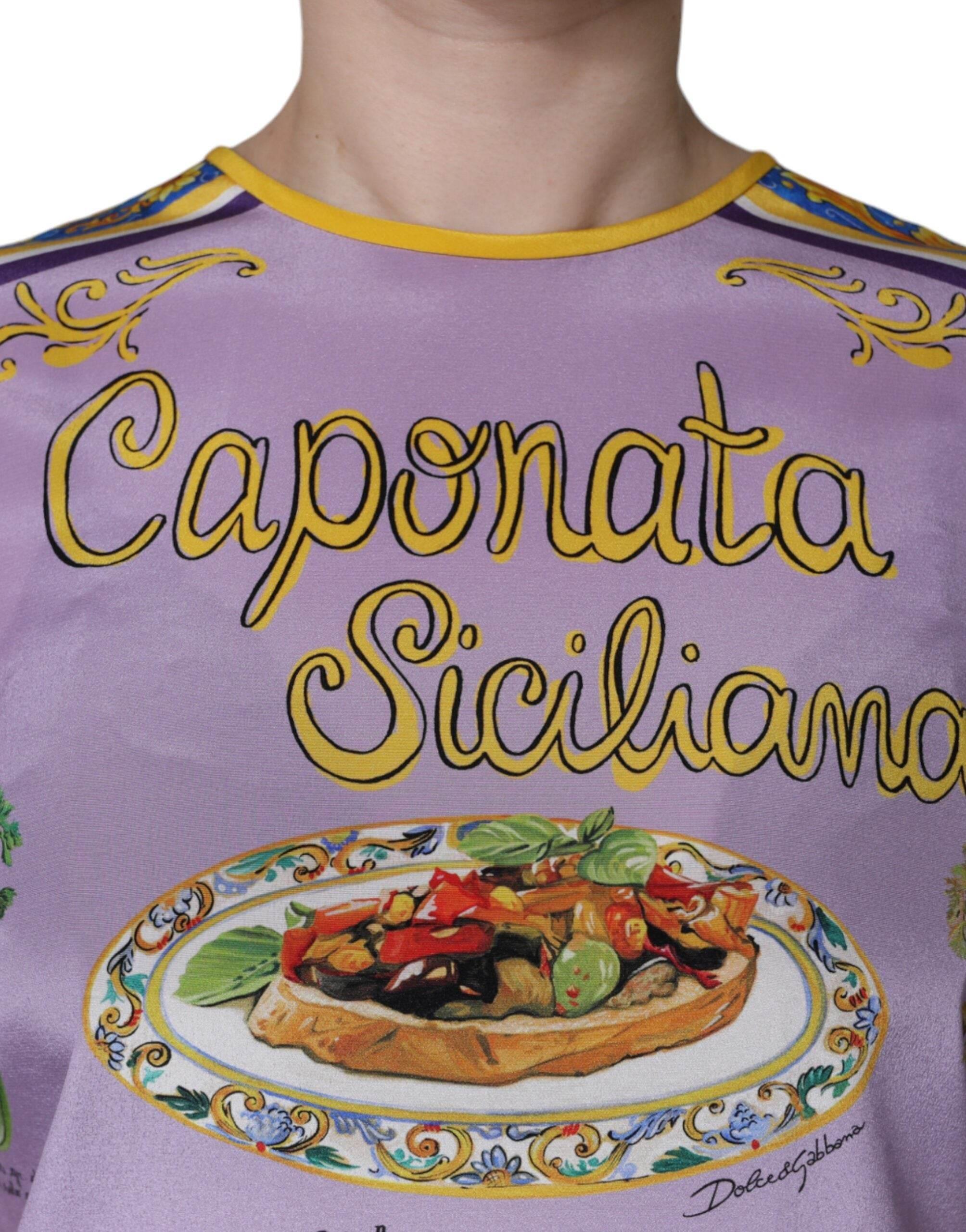 Dolce & Gabbana Purple Silk Caponata Siciliana Print Tank Top - Hilstor