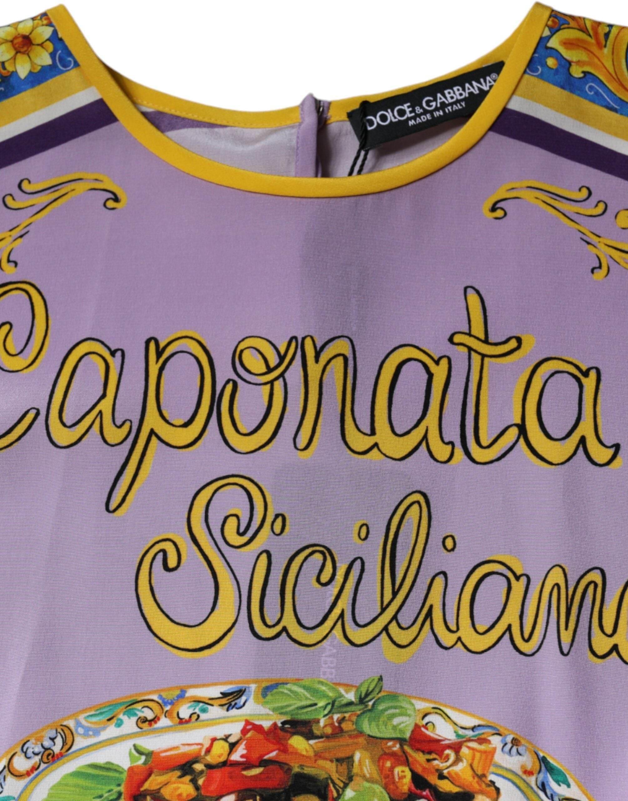 Dolce & Gabbana Purple Silk Caponata Siciliana Print Tank Top - Hilstor