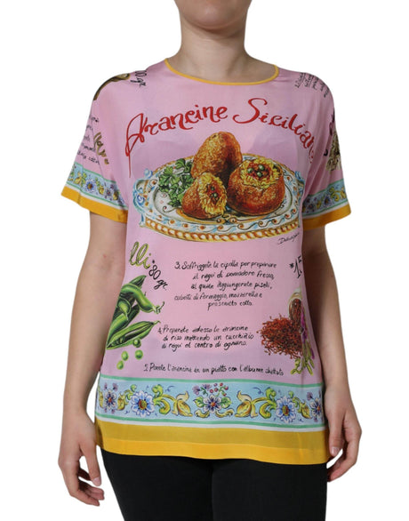 Dolce & Gabbana Pink Silk Araneine Siciliana Print Short Sleeves Top - Hilstor