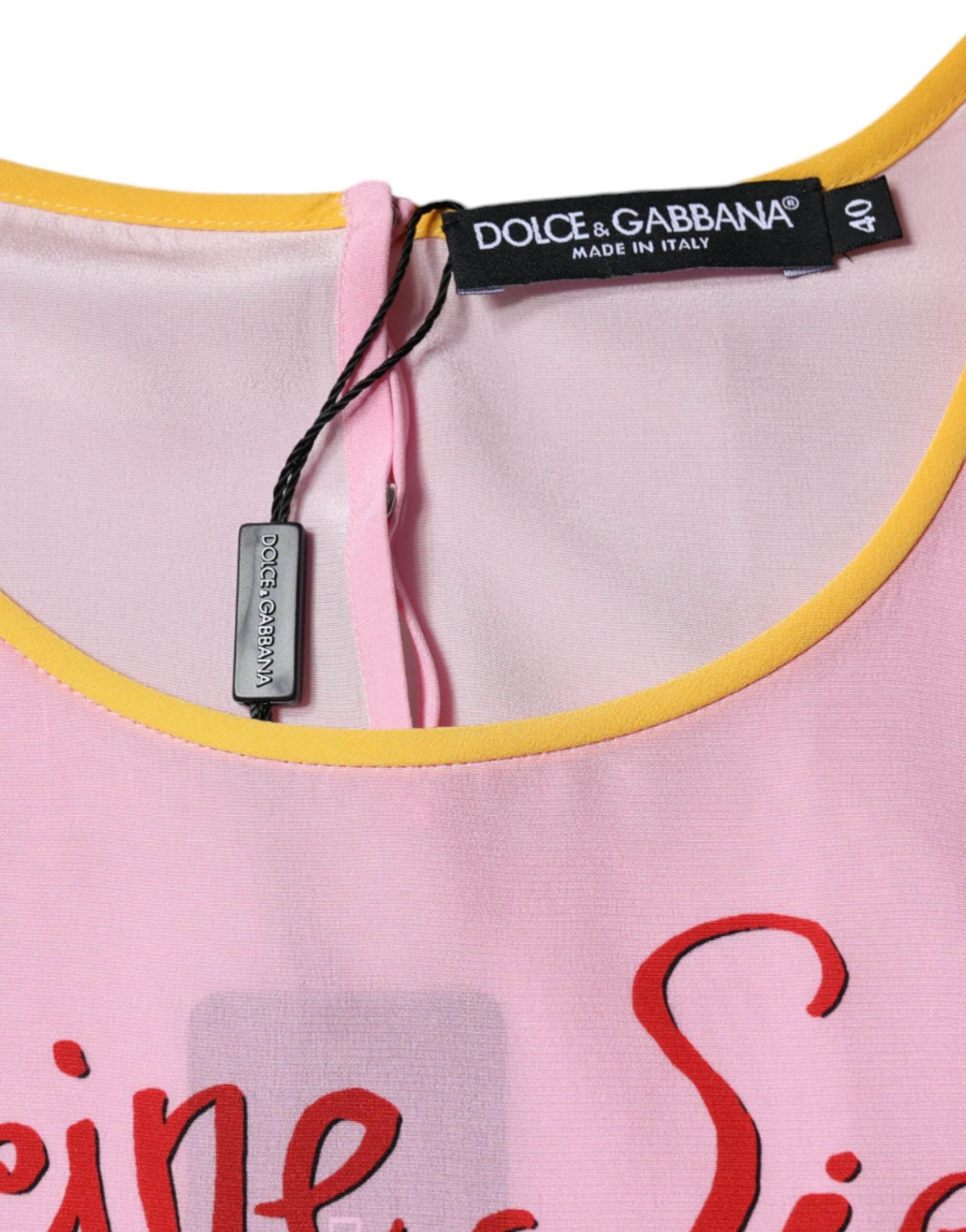 Dolce & Gabbana Pink Silk Araneine Siciliana Print Short Sleeves Top - Hilstor