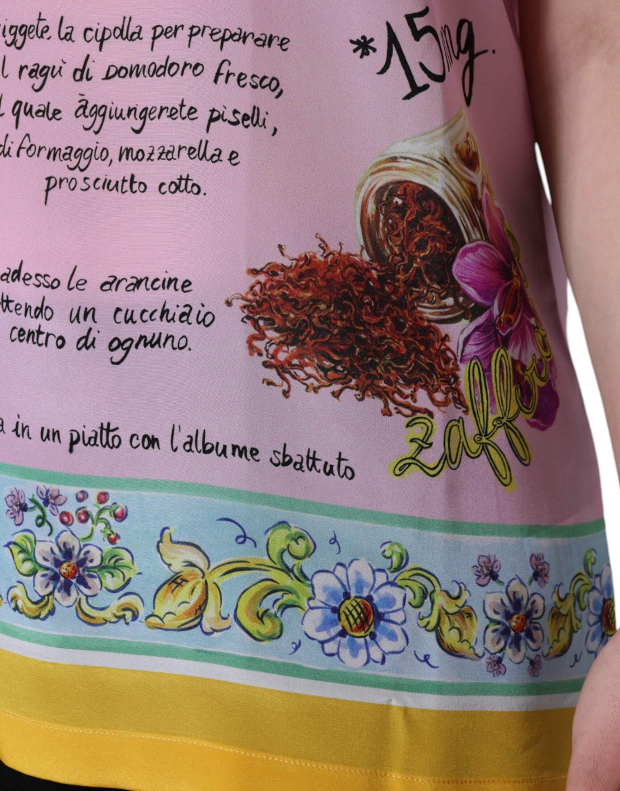 Dolce & Gabbana Pink Silk Araneine Siciliana Print Short Sleeves Top - Hilstor