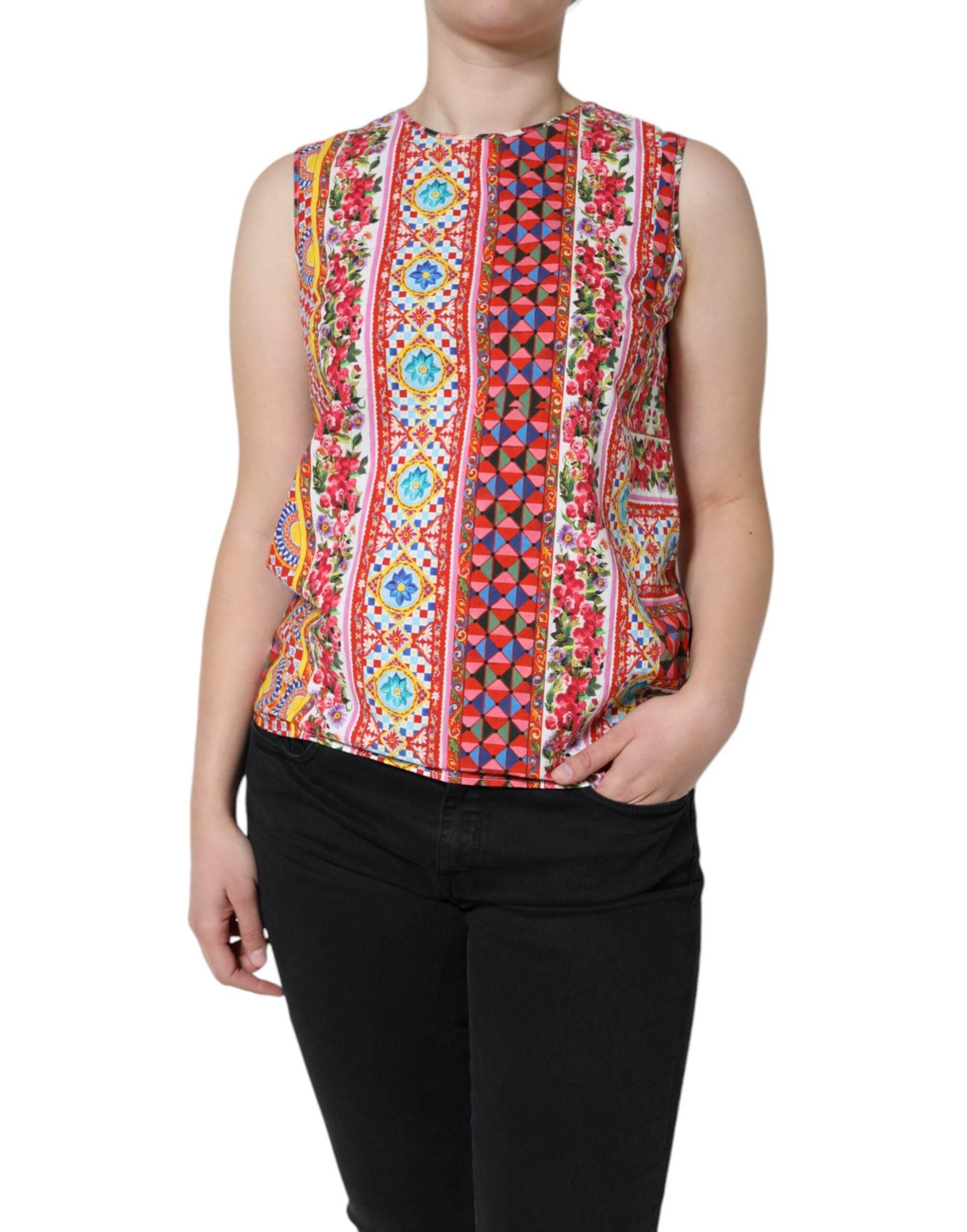 Dolce & Gabbana Multicolor Cotton Carretto Floral Tank Top - Hilstor