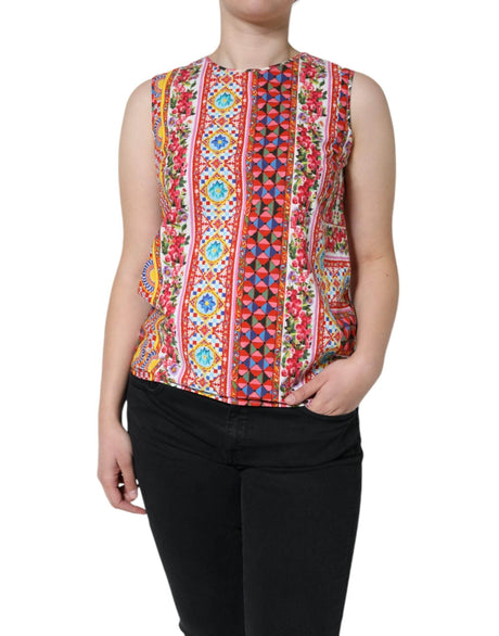 Dolce & Gabbana Multicolor Cotton Carretto Floral Tank Top - Hilstor