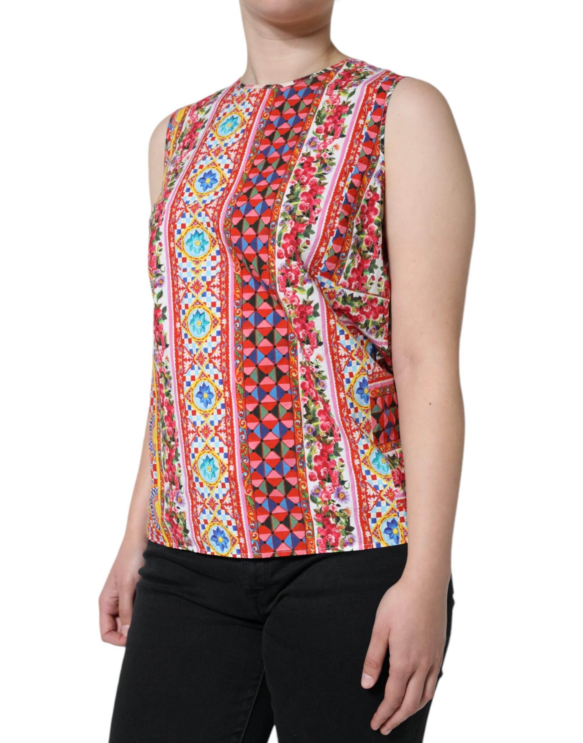 Dolce & Gabbana Multicolor Cotton Carretto Floral Tank Top - Hilstor