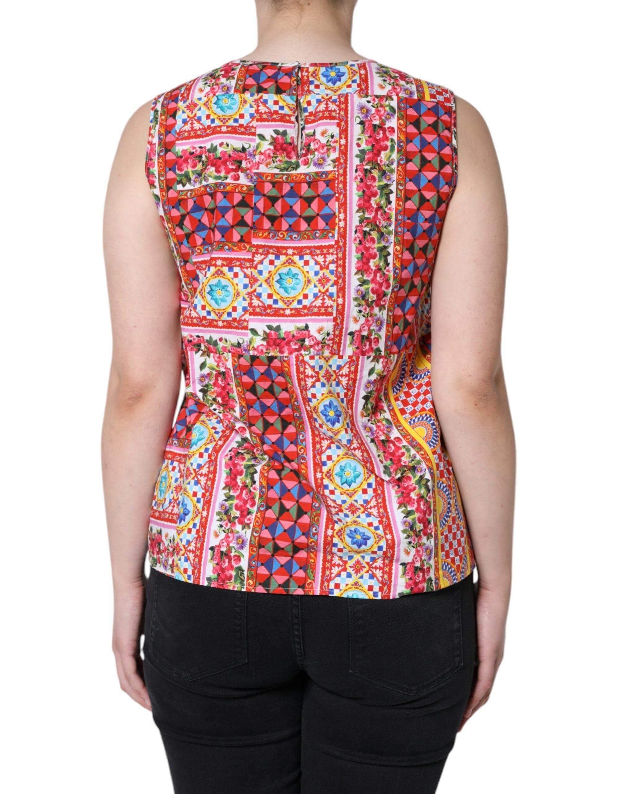 Dolce & Gabbana Multicolor Cotton Carretto Floral Tank Top - Hilstor