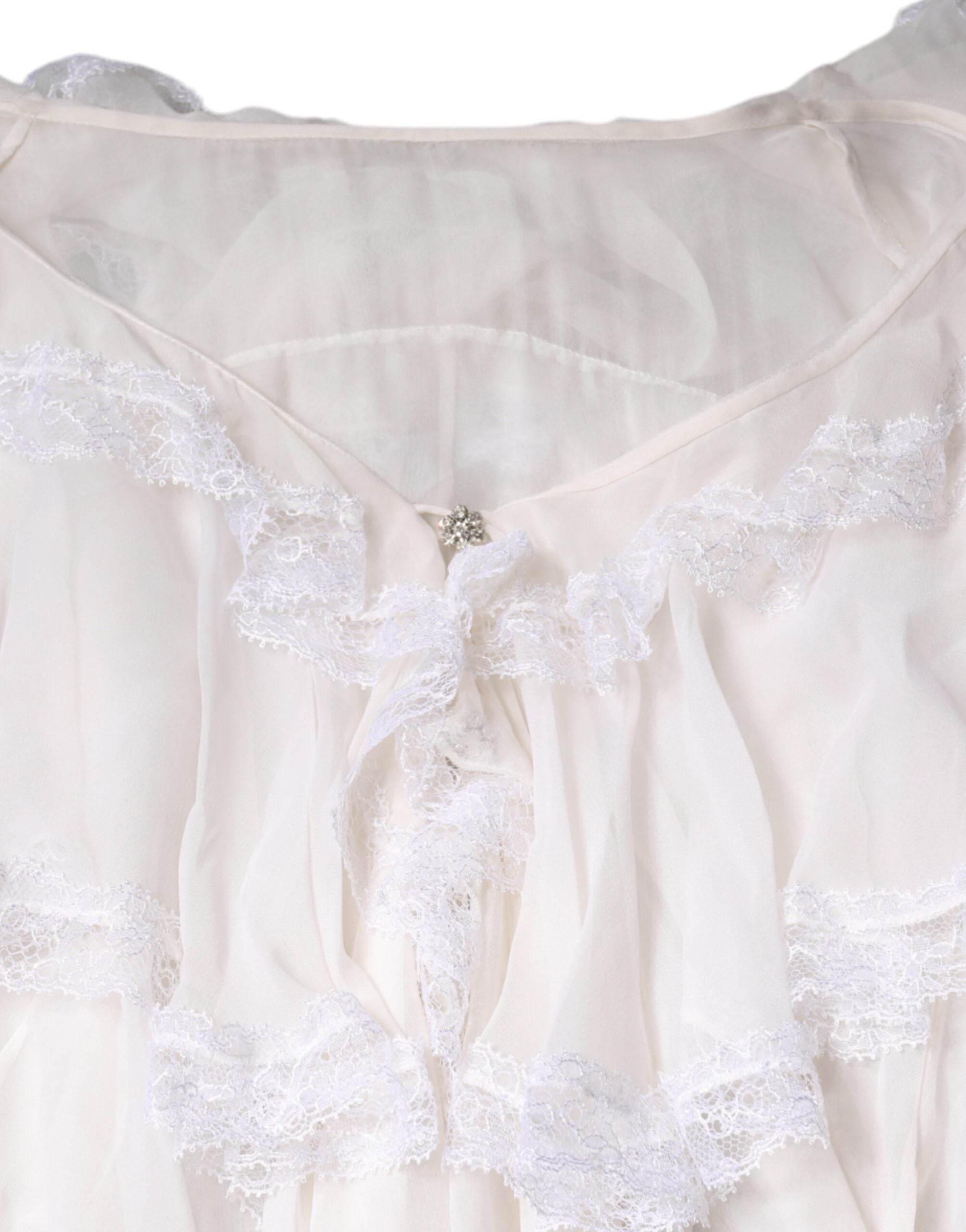 Dolce & Gabbana White Ruffles Lace Long Sleeve Blouse Top - Hilstor