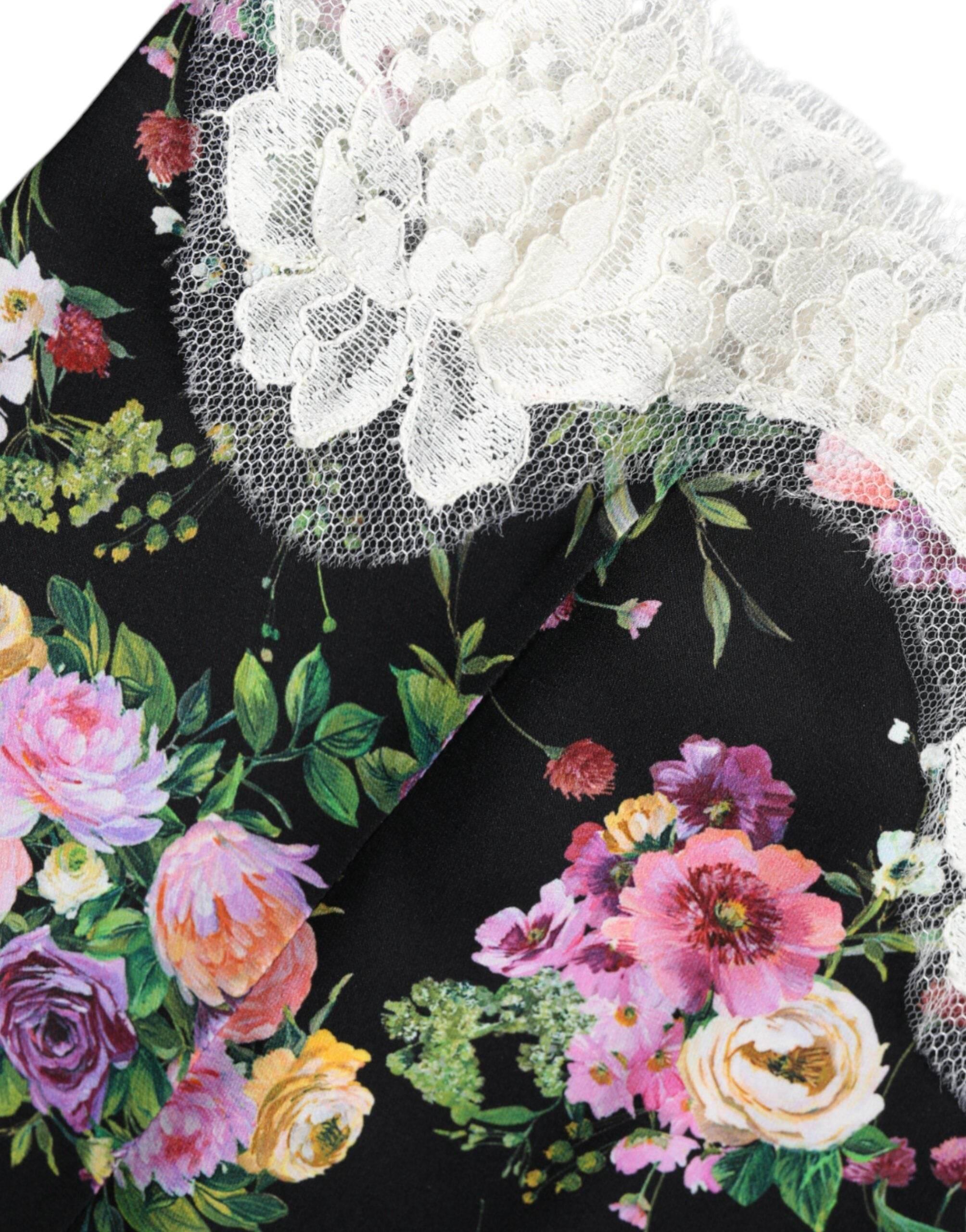 Dolce & Gabbana Black Floral Lace Short Sleeves Blouse Top - Hilstor