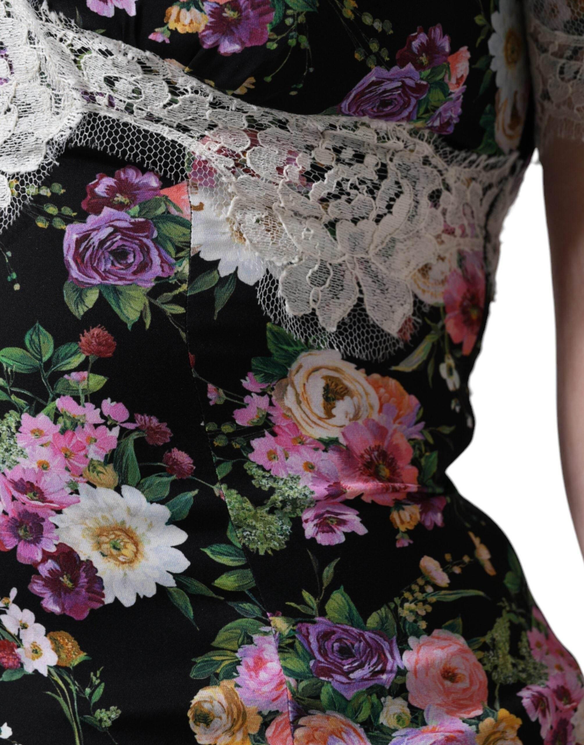 Dolce & Gabbana Black Floral Lace Short Sleeves Blouse Top - Hilstor