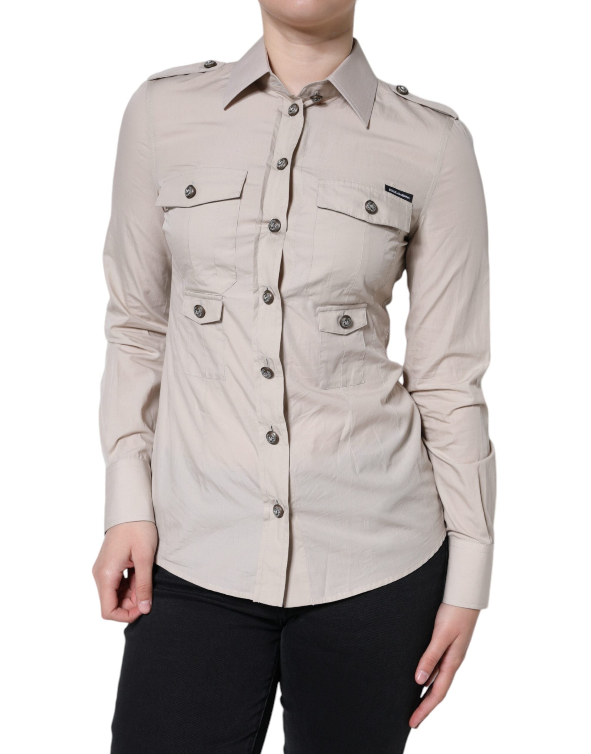 Dolce &amp; Gabbana Beige bomuldskrave Button Down skjortetop