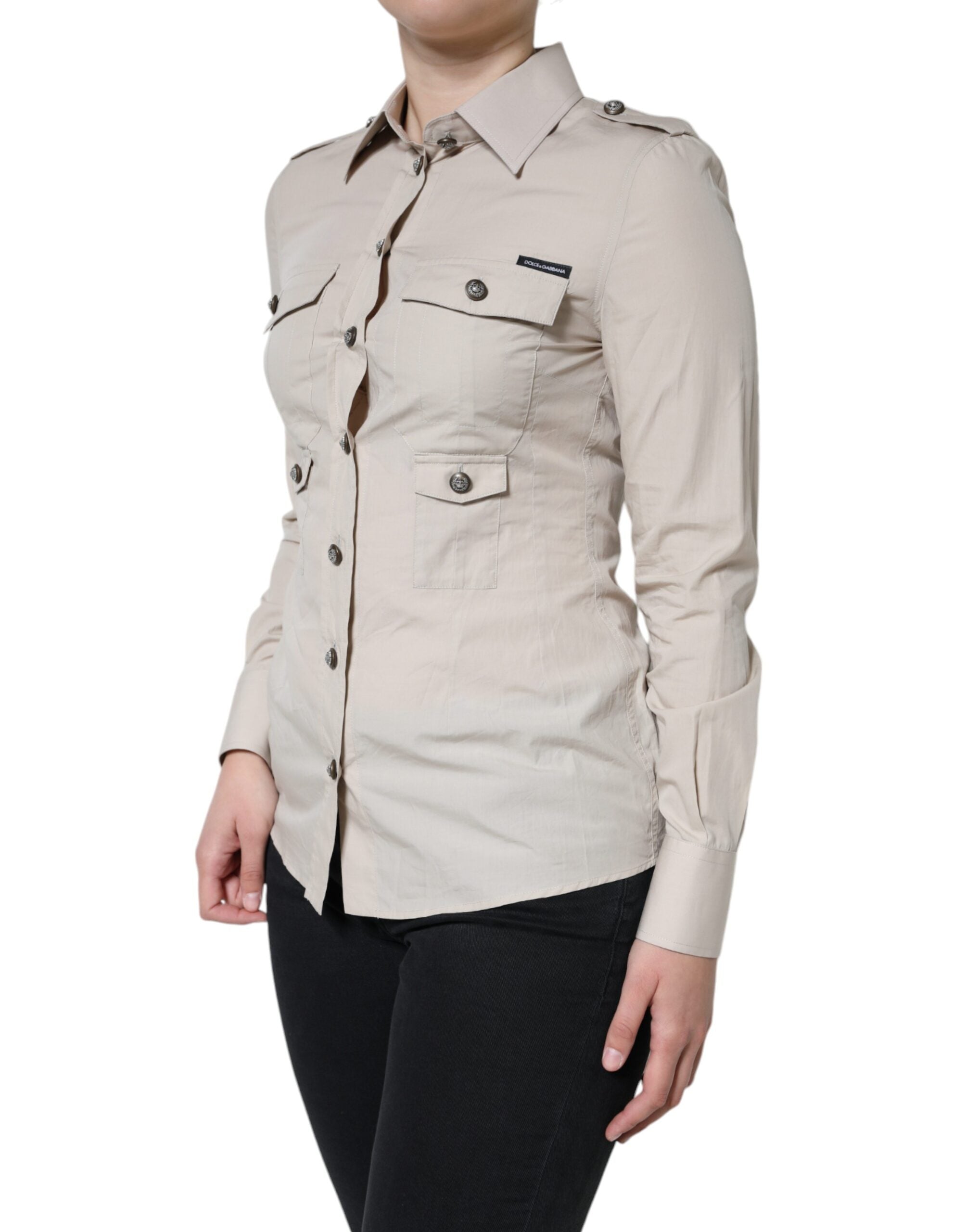 Dolce &amp; Gabbana Beige bomuldskrave Button Down skjortetop