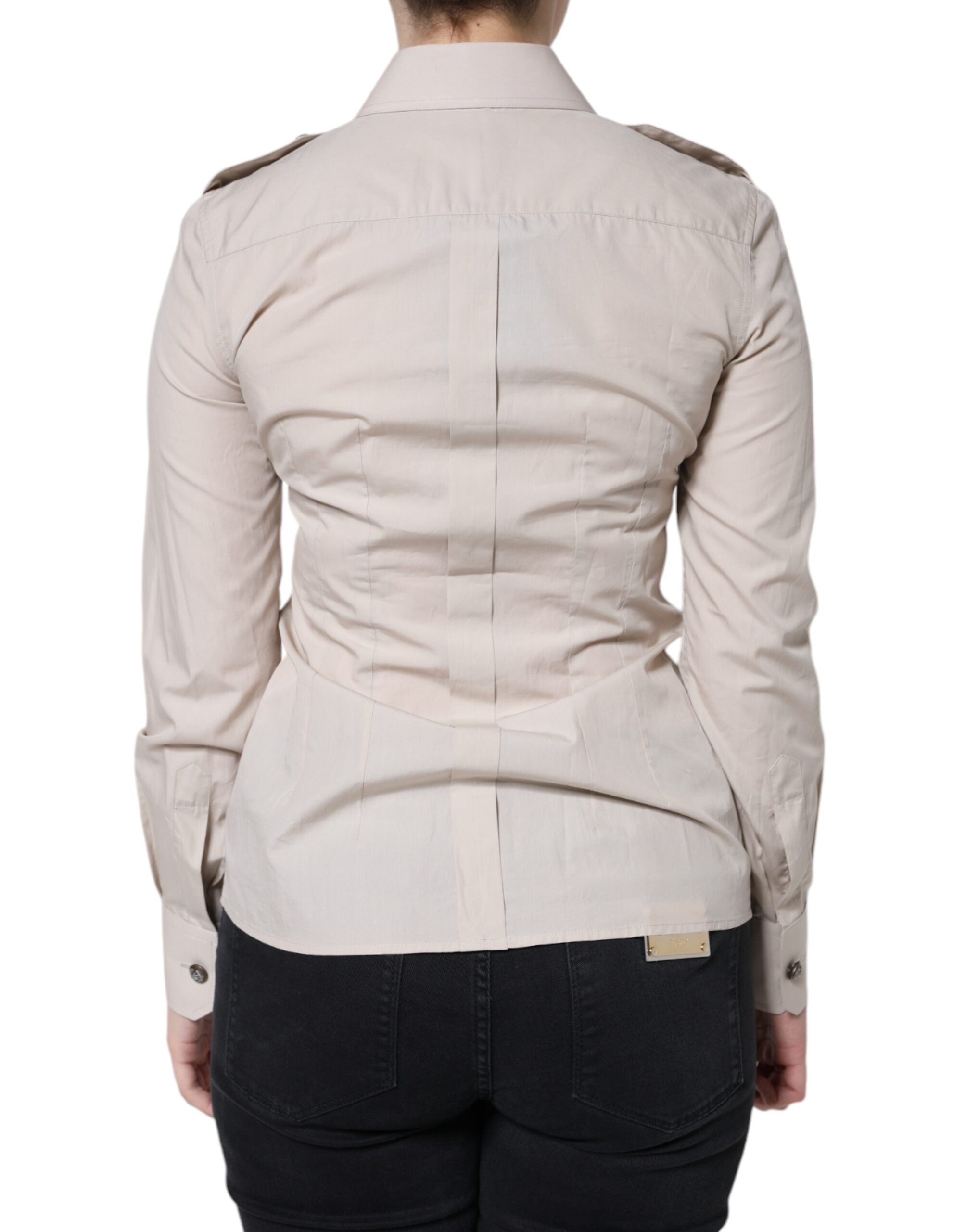 Dolce &amp; Gabbana Beige bomuldskrave Button Down skjortetop
