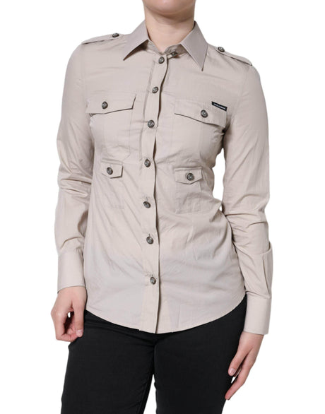 Dolce & Gabbana Beige Cotton Collared Button Down Shirt Top - Hilstor