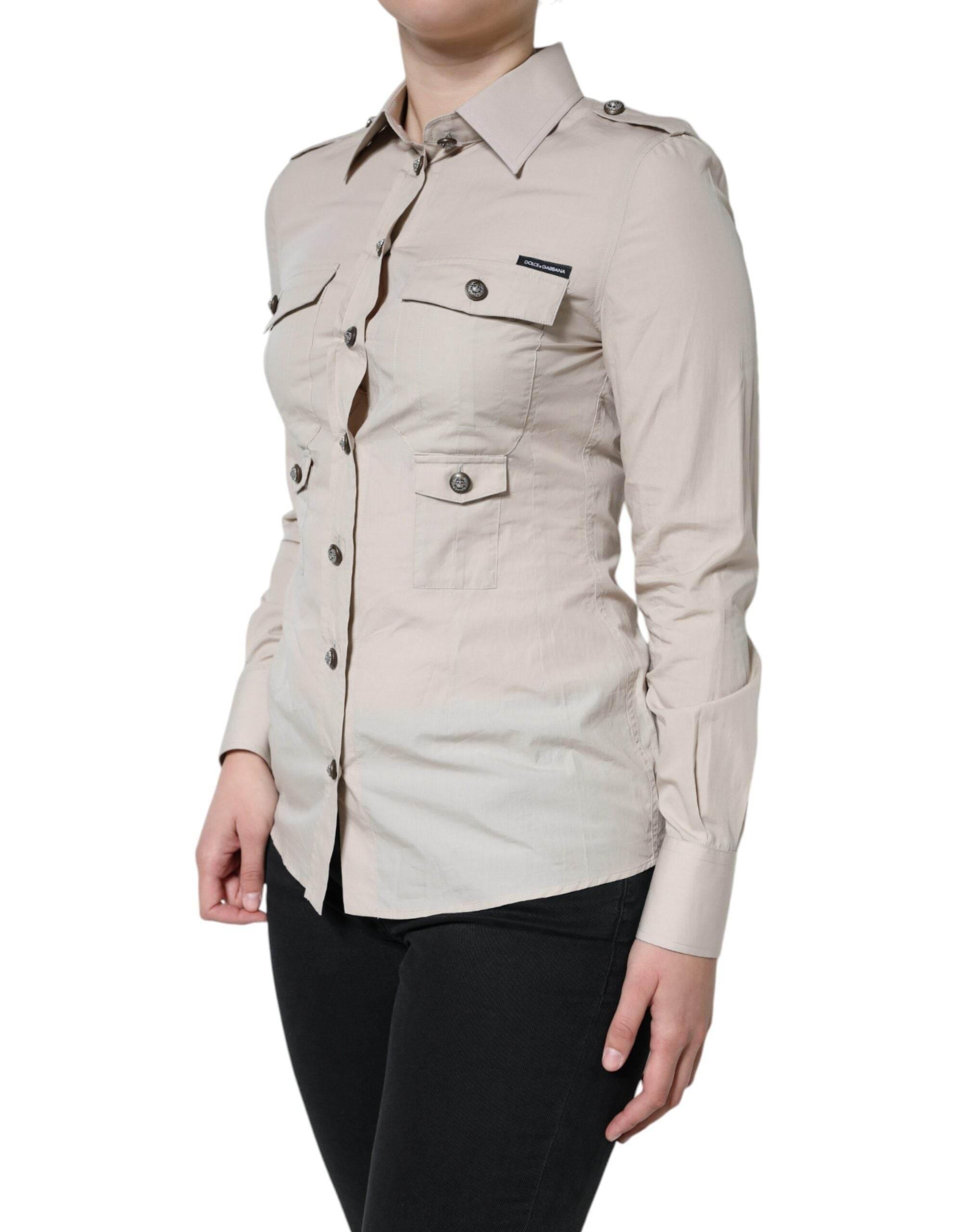 Dolce & Gabbana Beige Cotton Collared Button Down Shirt Top - Hilstor
