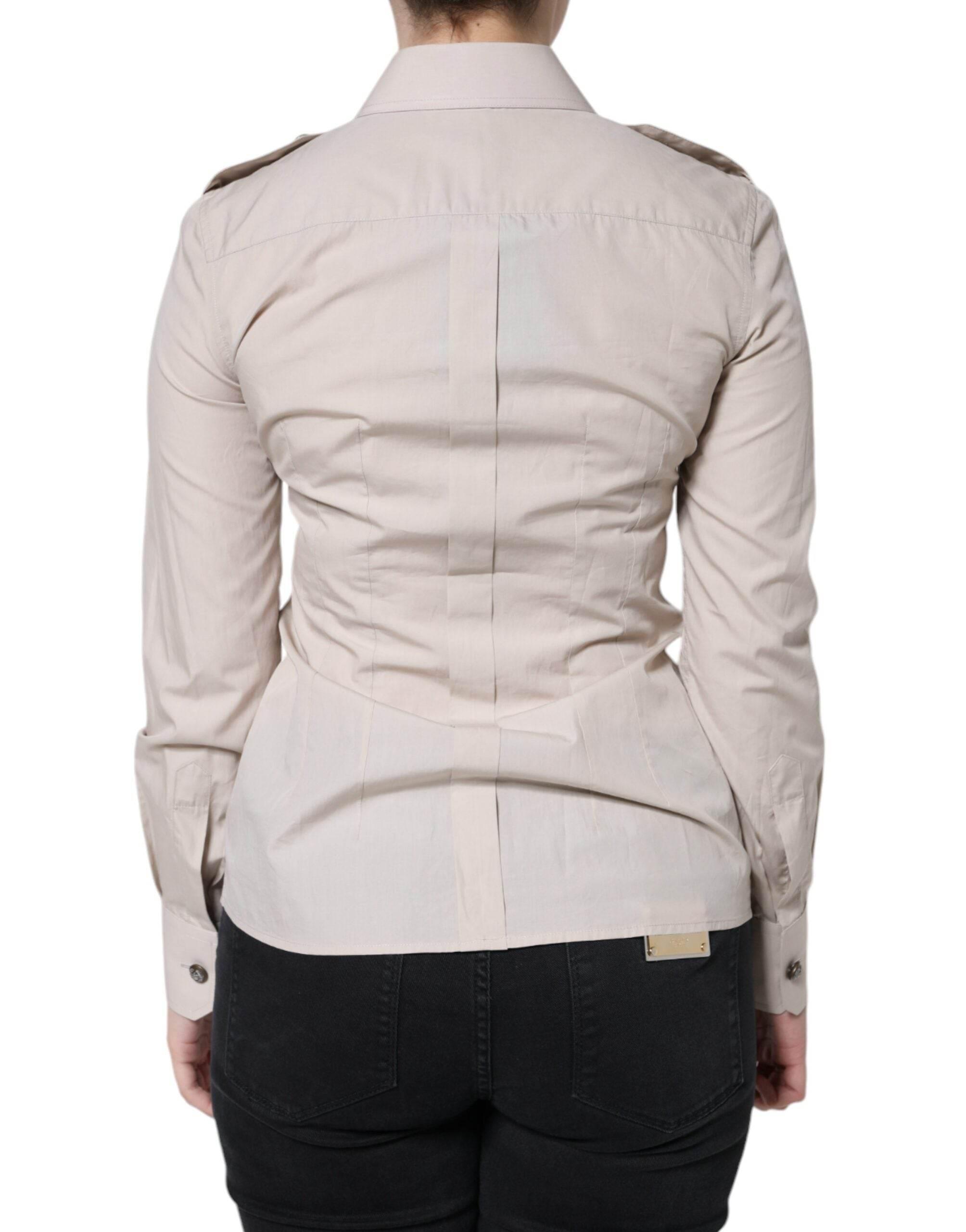 Dolce & Gabbana Beige Cotton Collared Button Down Shirt Top - Hilstor