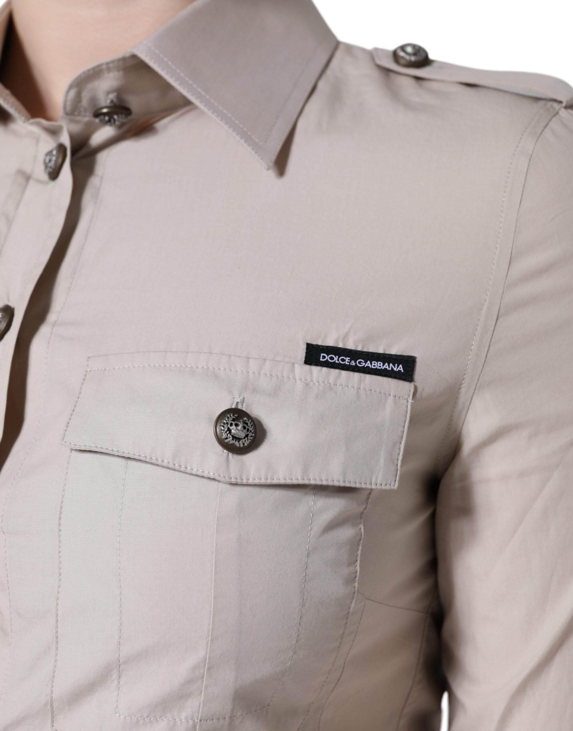 Dolce & Gabbana Beige Cotton Collared Button Down Shirt Top - Hilstor
