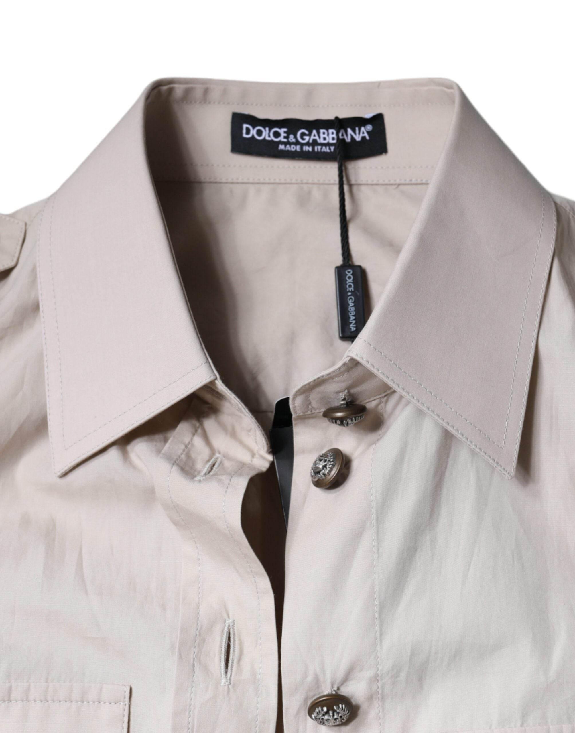 Dolce & Gabbana Beige Cotton Collared Button Down Shirt Top - Hilstor