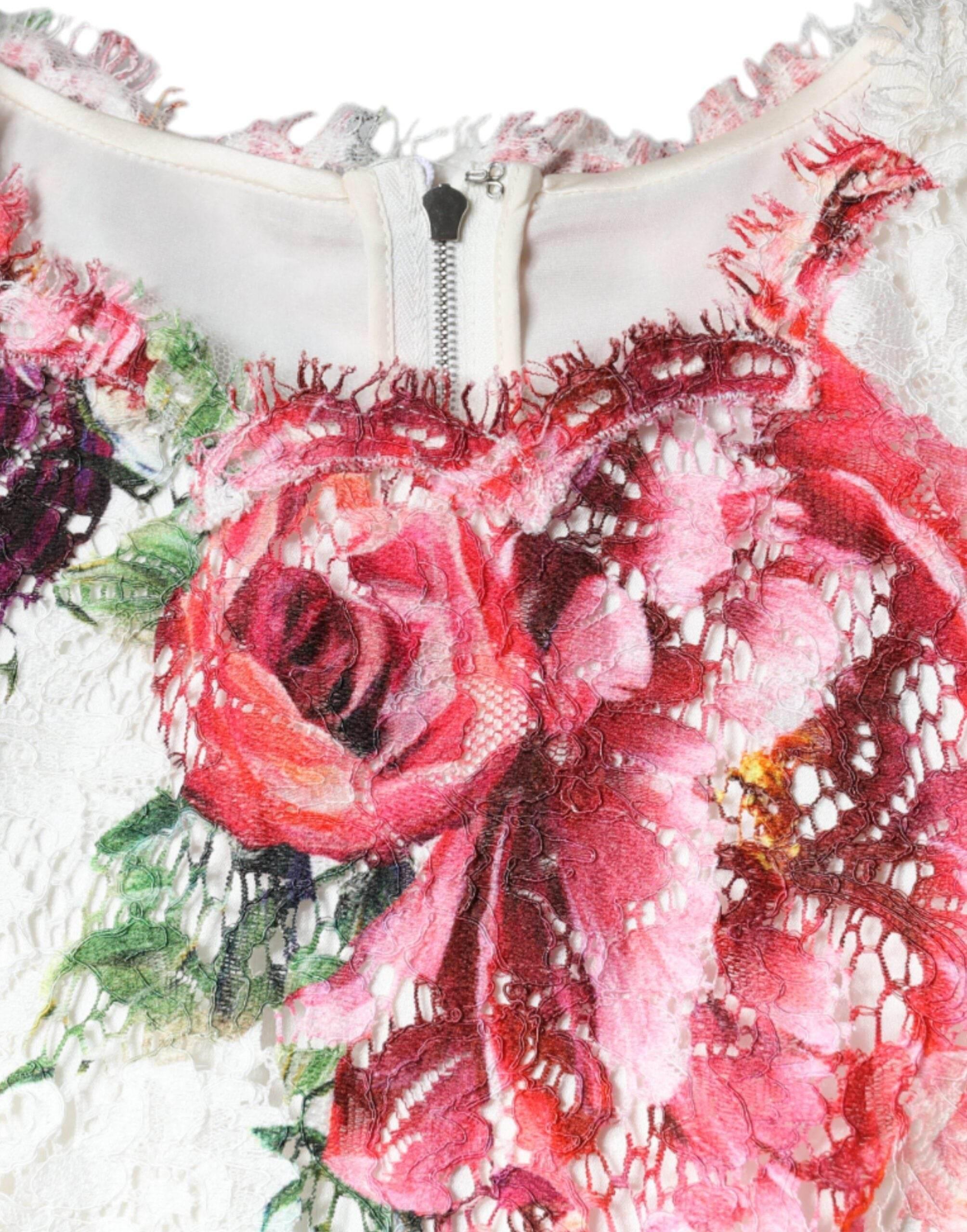 Dolce & Gabbana White Peony Lace Short Sleeves Blouse Top - Hilstor