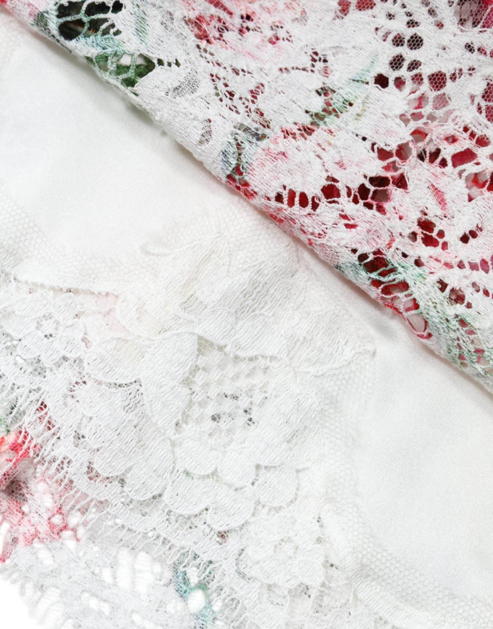 Dolce & Gabbana White Peony Lace Short Sleeves Blouse Top - Hilstor