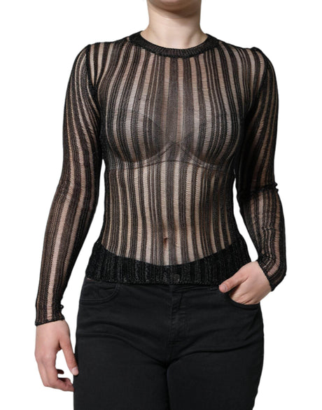 Dolce & Gabbana Black Stripe See Through Long Sleeves Top - Hilstor