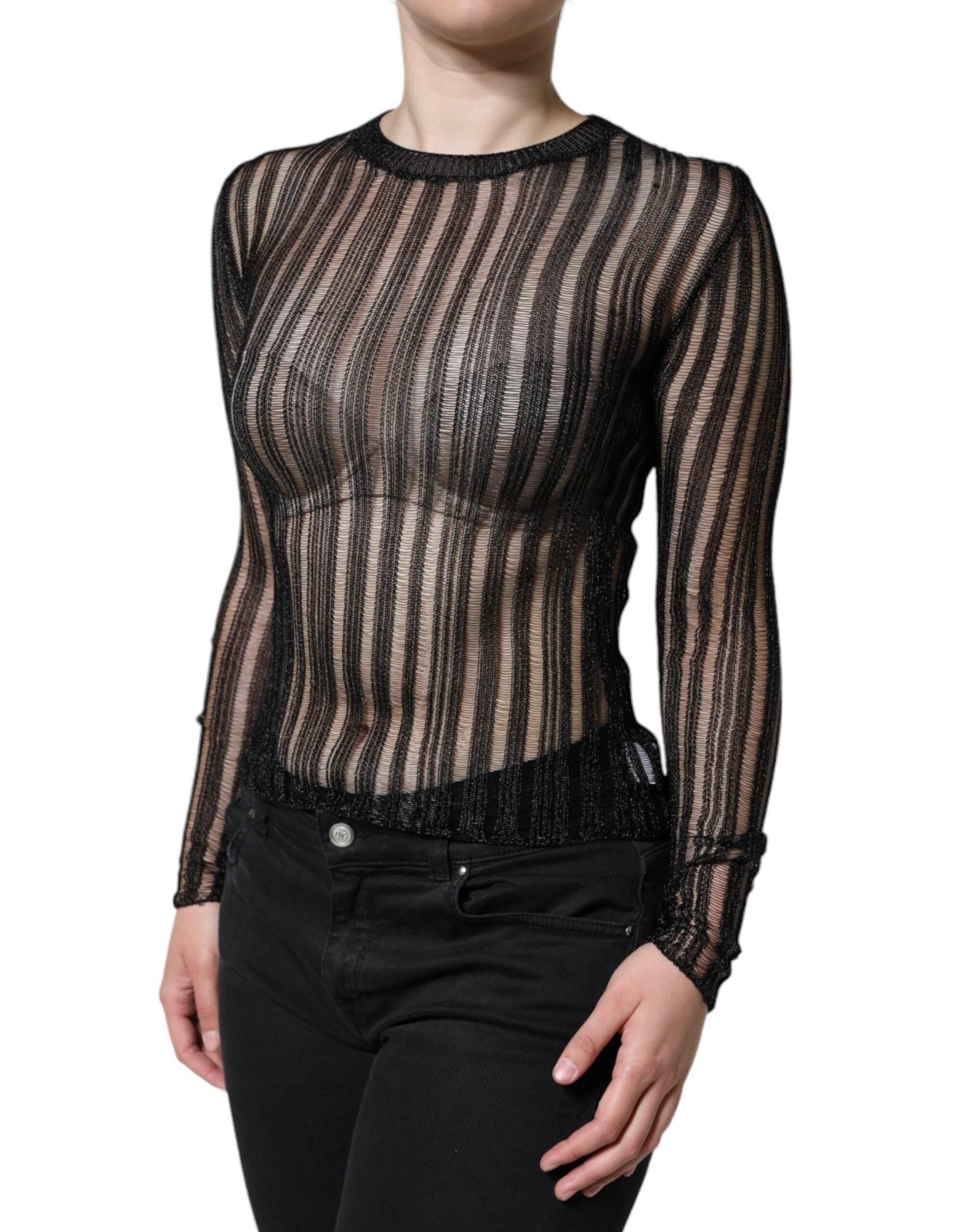 Dolce & Gabbana Black Stripe See Through Long Sleeves Top - Hilstor
