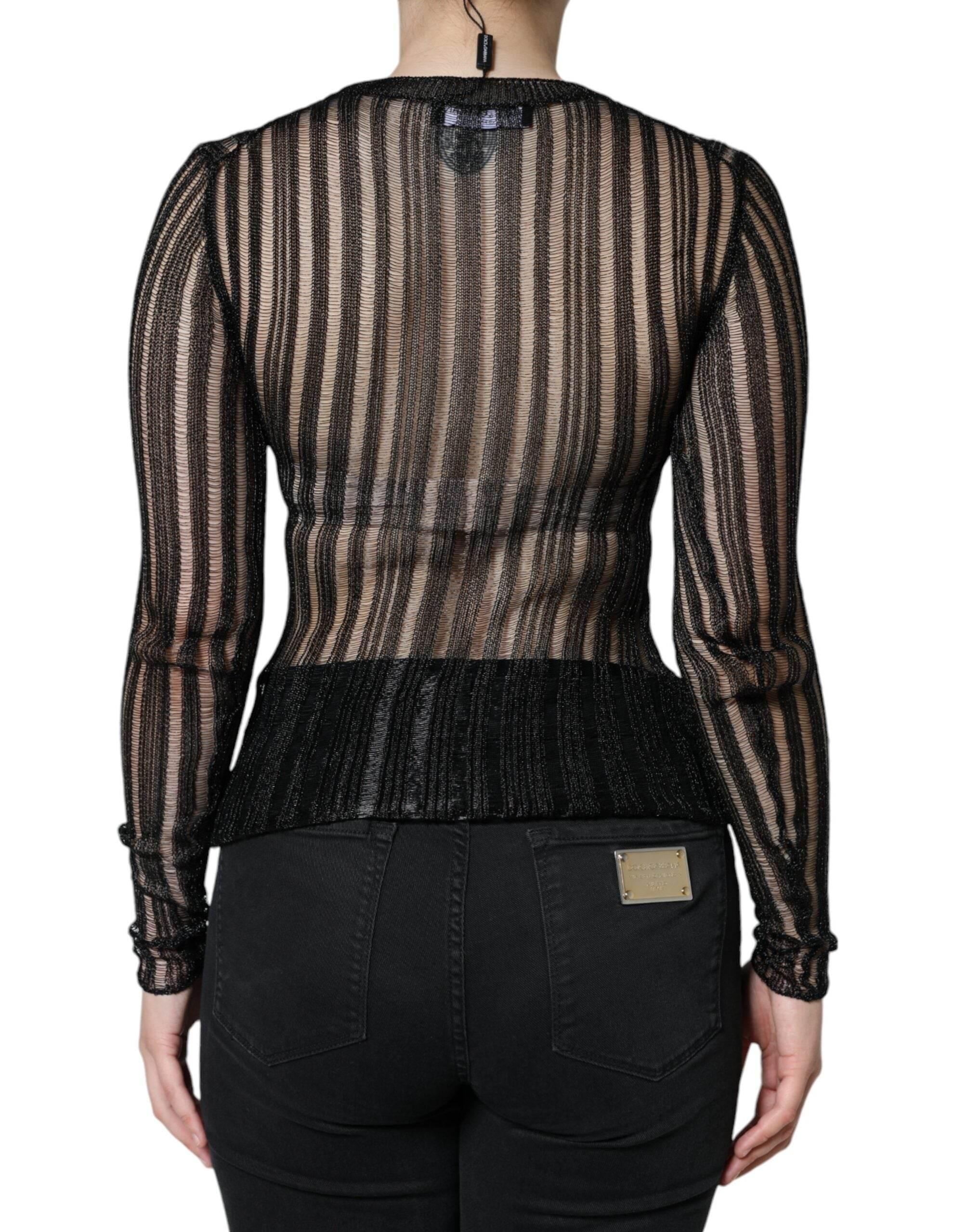 Dolce & Gabbana Black Stripe See Through Long Sleeves Top - Hilstor