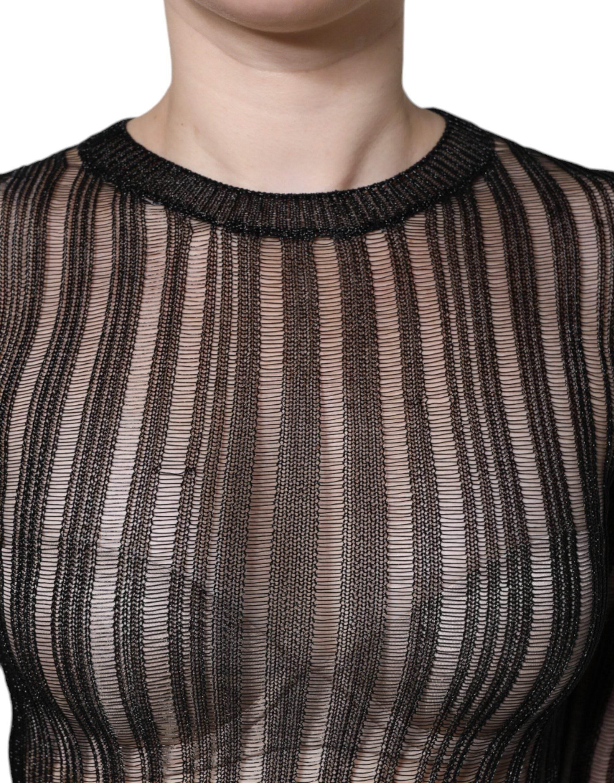 Dolce & Gabbana Black Stripe See Through Long Sleeves Top - Hilstor