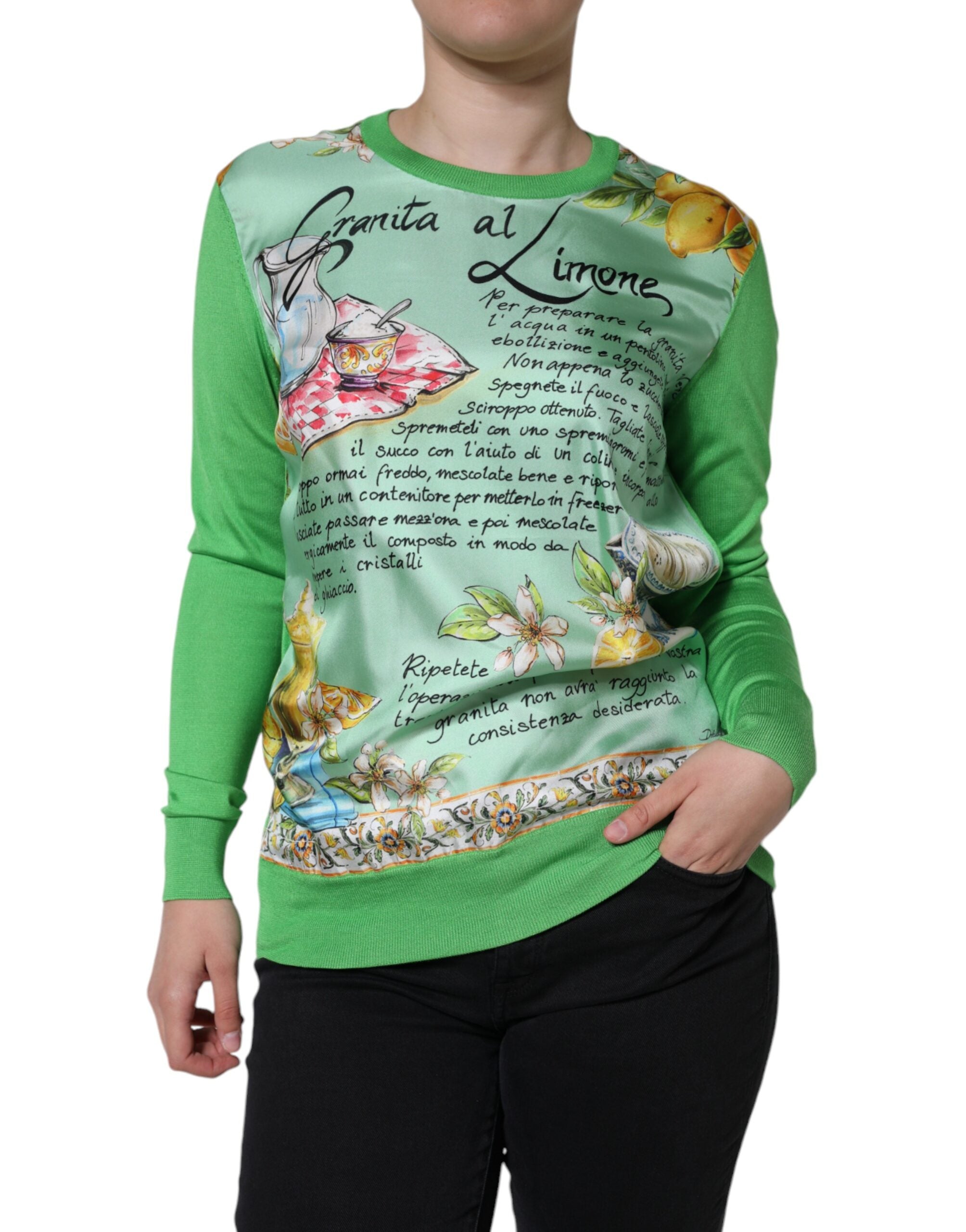 Dolce &amp; Gabbana Grøn Silke Granita Al Limone Langærmet Sweater