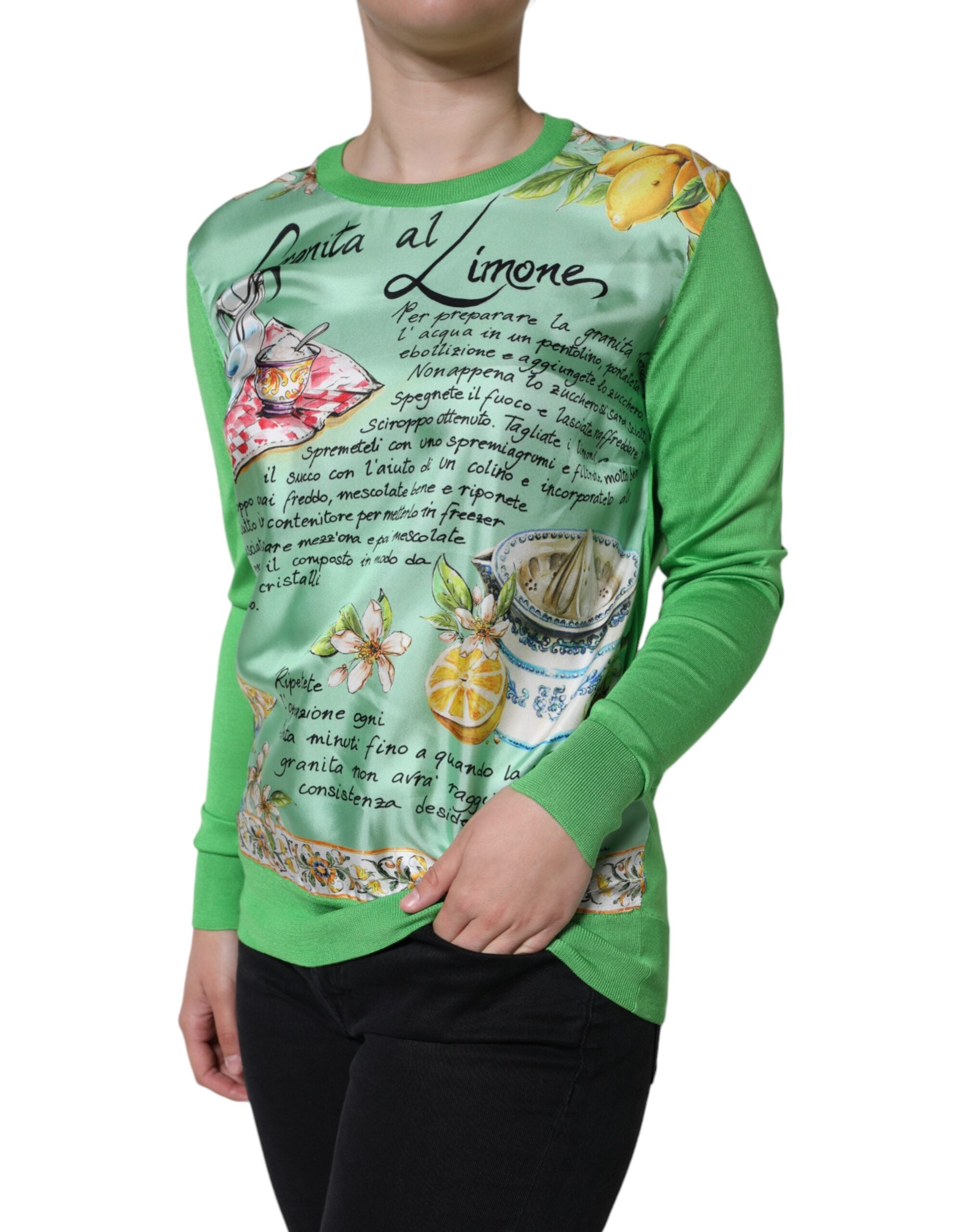 Dolce &amp; Gabbana Grøn Silke Granita Al Limone Langærmet Sweater