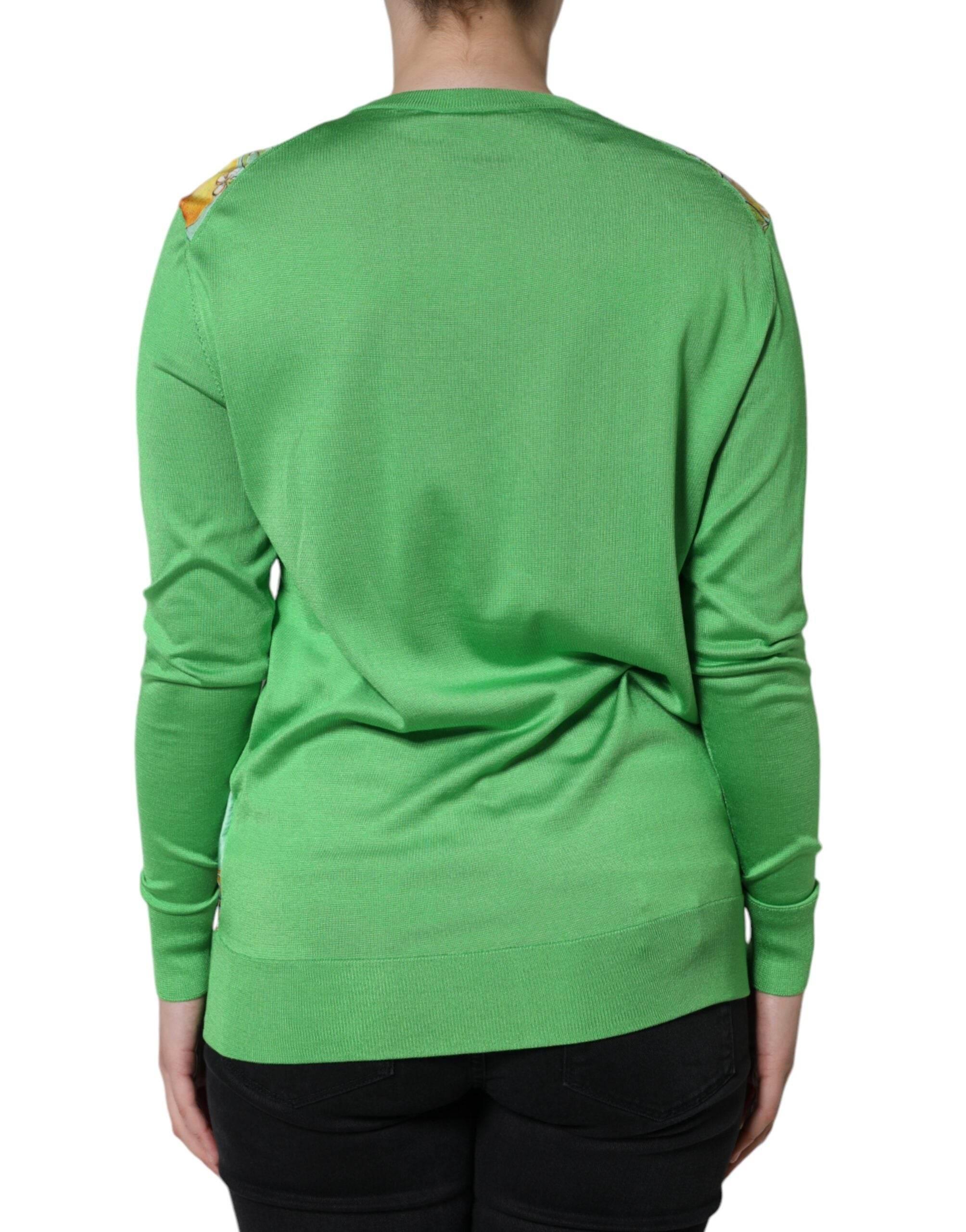 Dolce & Gabbana Green Silk Granita Al Limone Long Sleeves Sweater - Hilstor