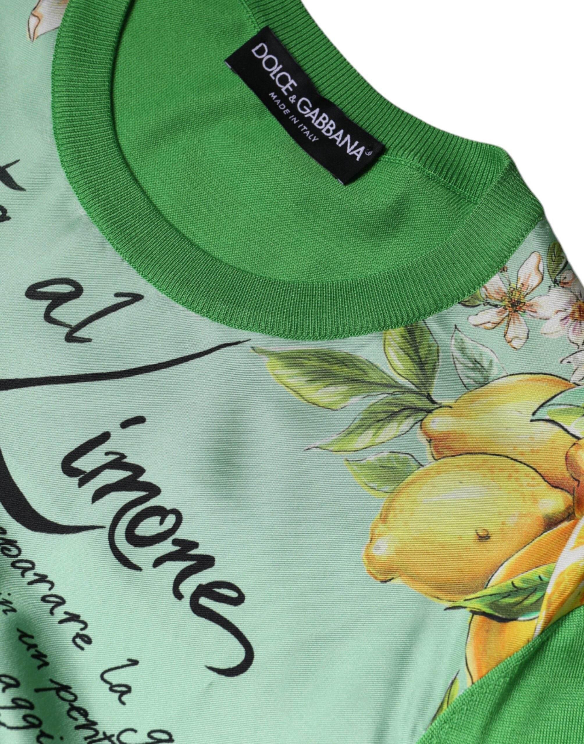 Dolce & Gabbana Green Silk Granita Al Limone Long Sleeves Sweater - Hilstor