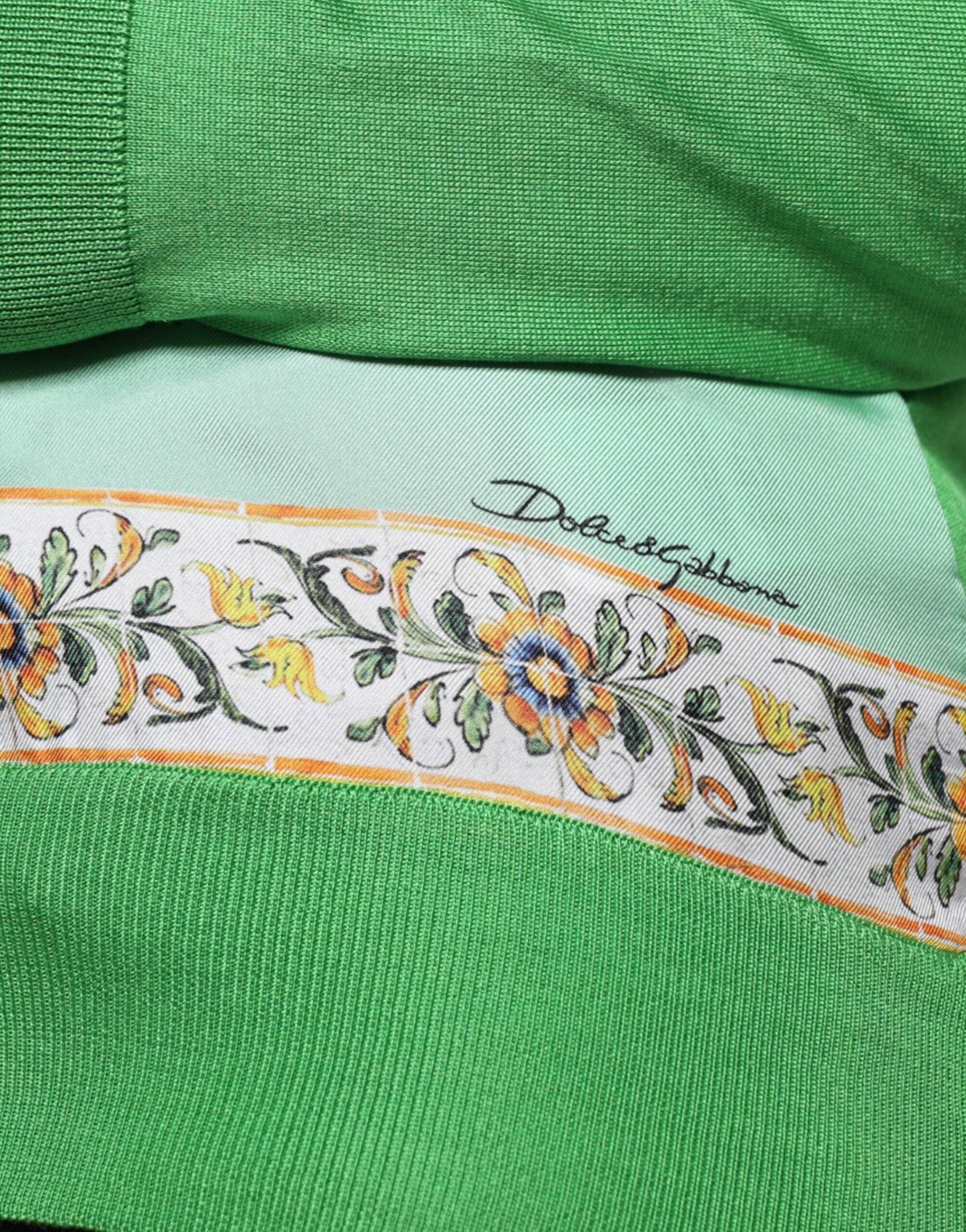 Dolce & Gabbana Green Silk Granita Al Limone Long Sleeves Sweater - Hilstor