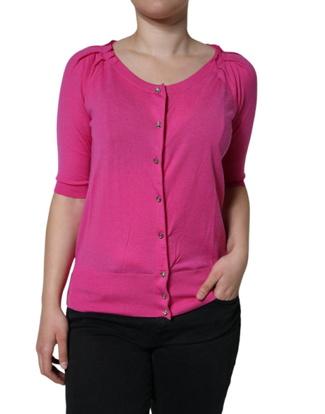 Dolce & Gabbana Pink Wool Button Down Short Sleeve Blouse Top - Hilstor