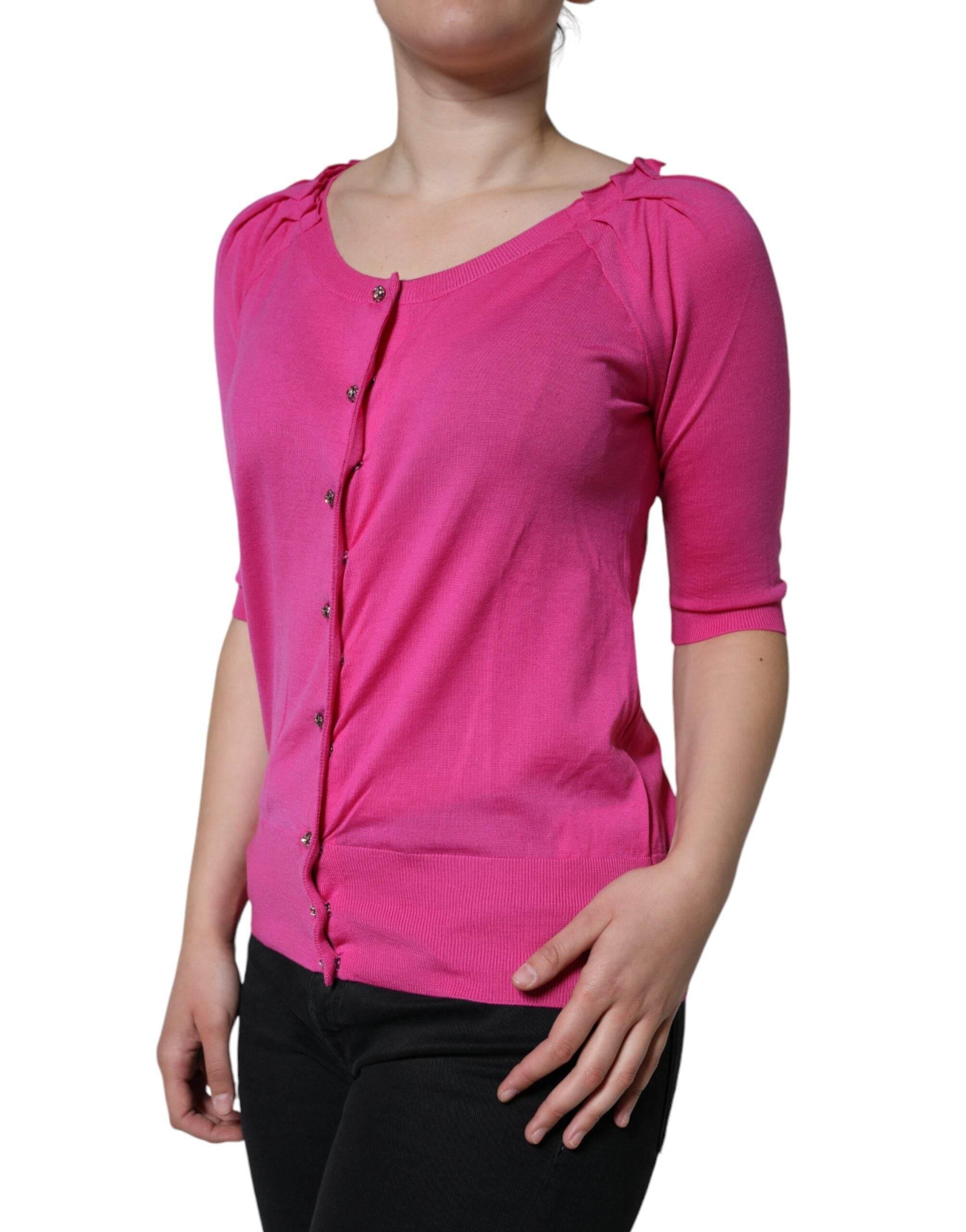Dolce & Gabbana Pink Wool Button Down Short Sleeve Blouse Top - Hilstor
