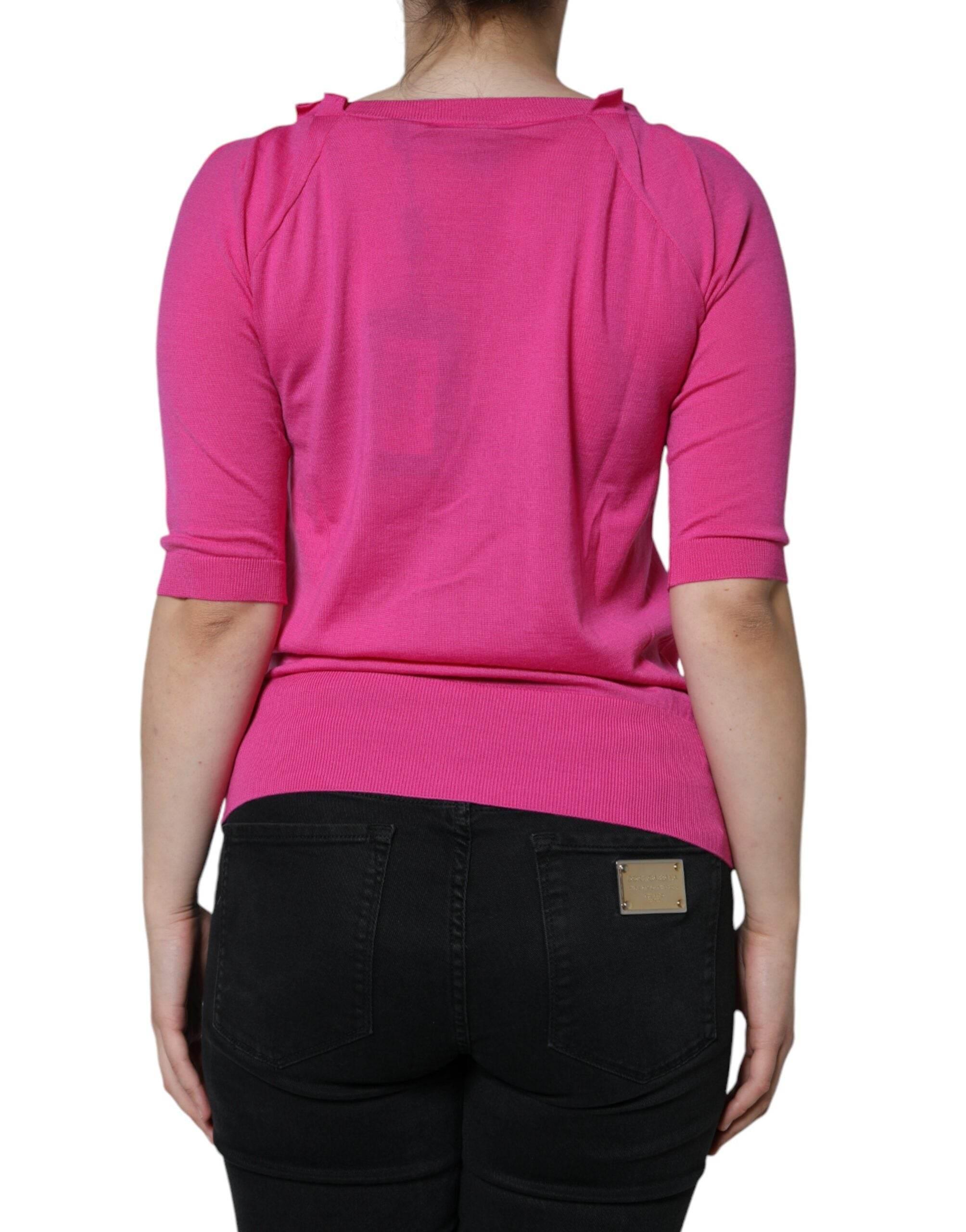 Dolce & Gabbana Pink Wool Button Down Short Sleeve Blouse Top - Hilstor