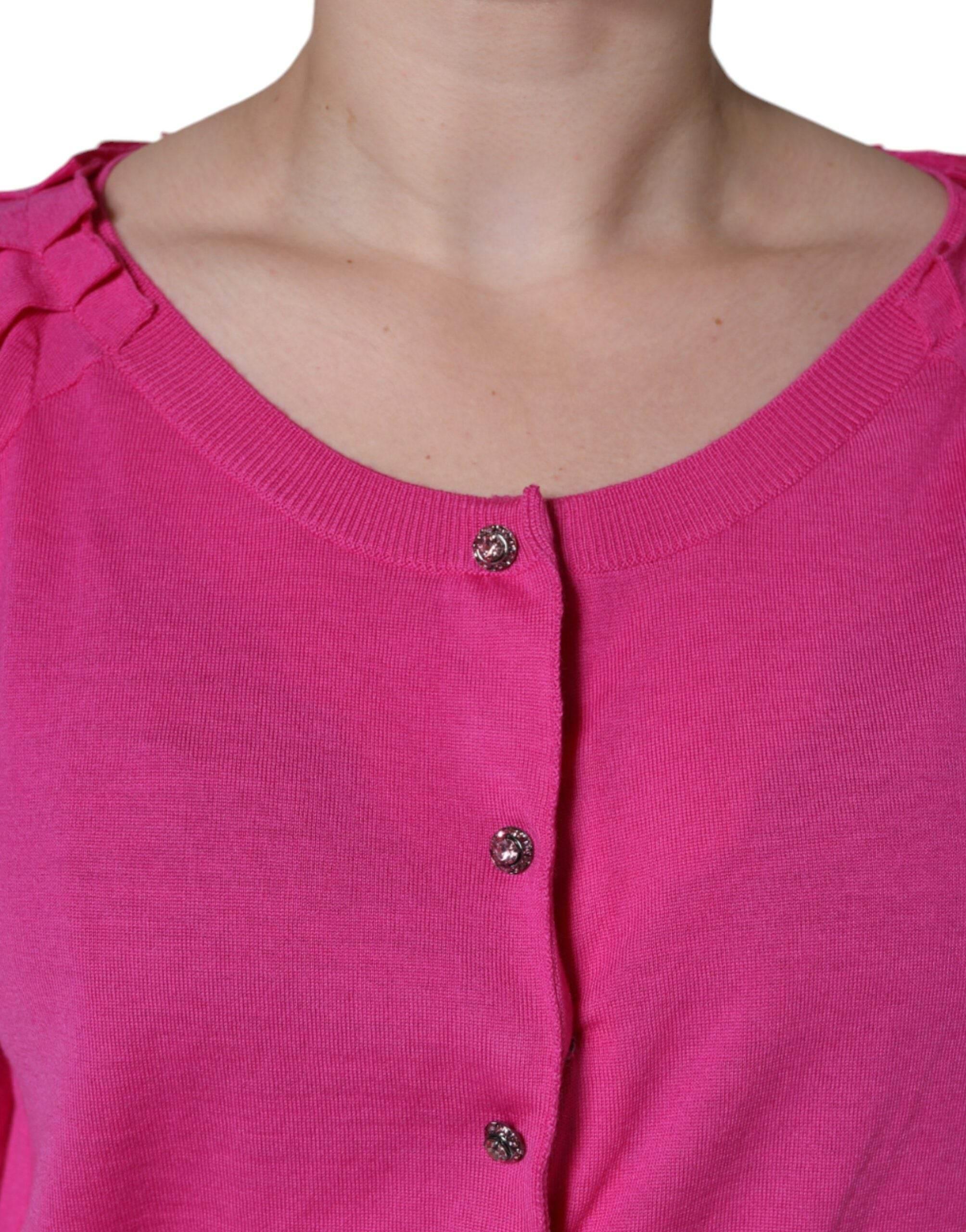 Dolce & Gabbana Pink Wool Button Down Short Sleeve Blouse Top - Hilstor
