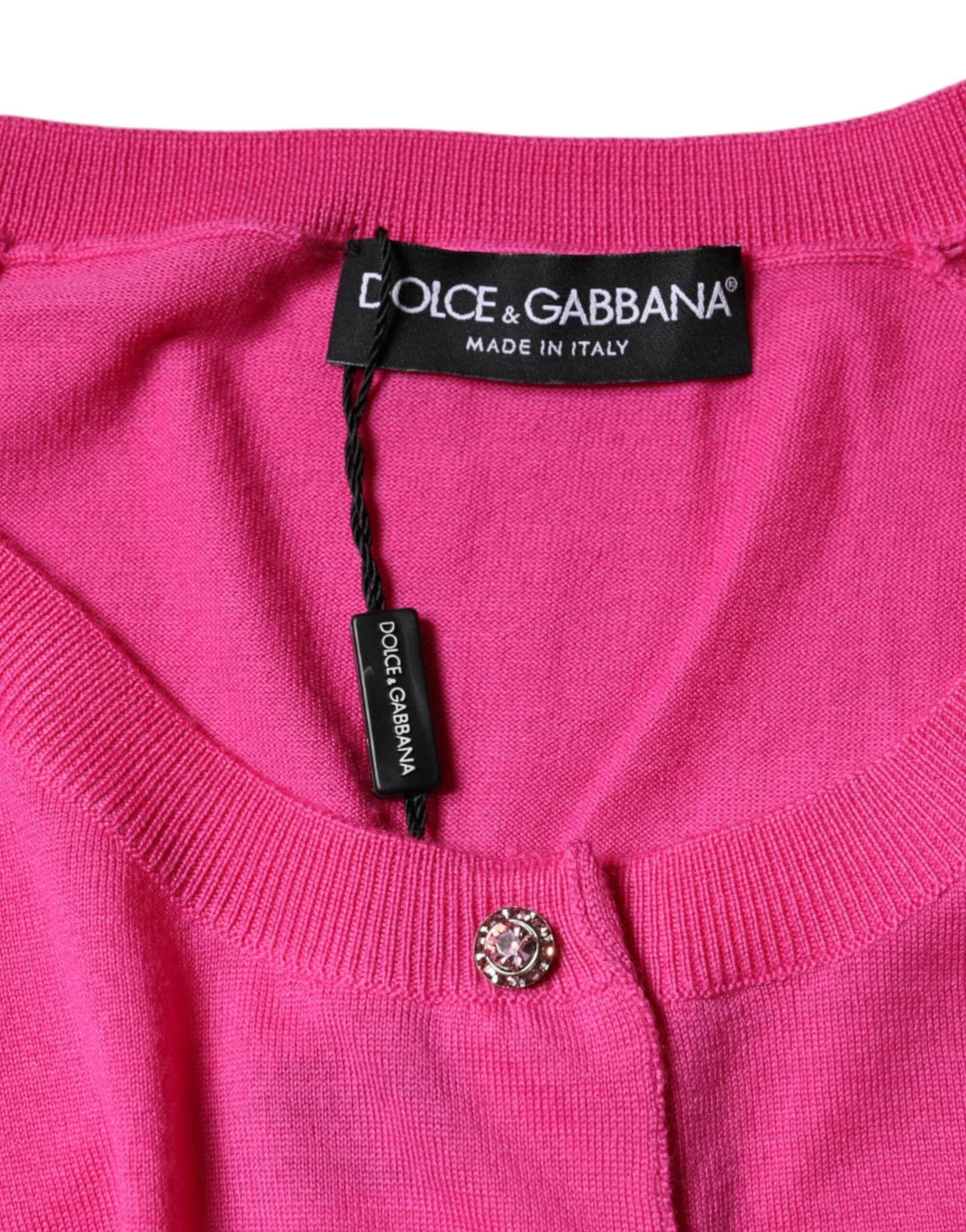 Dolce & Gabbana Pink Wool Button Down Short Sleeve Blouse Top - Hilstor