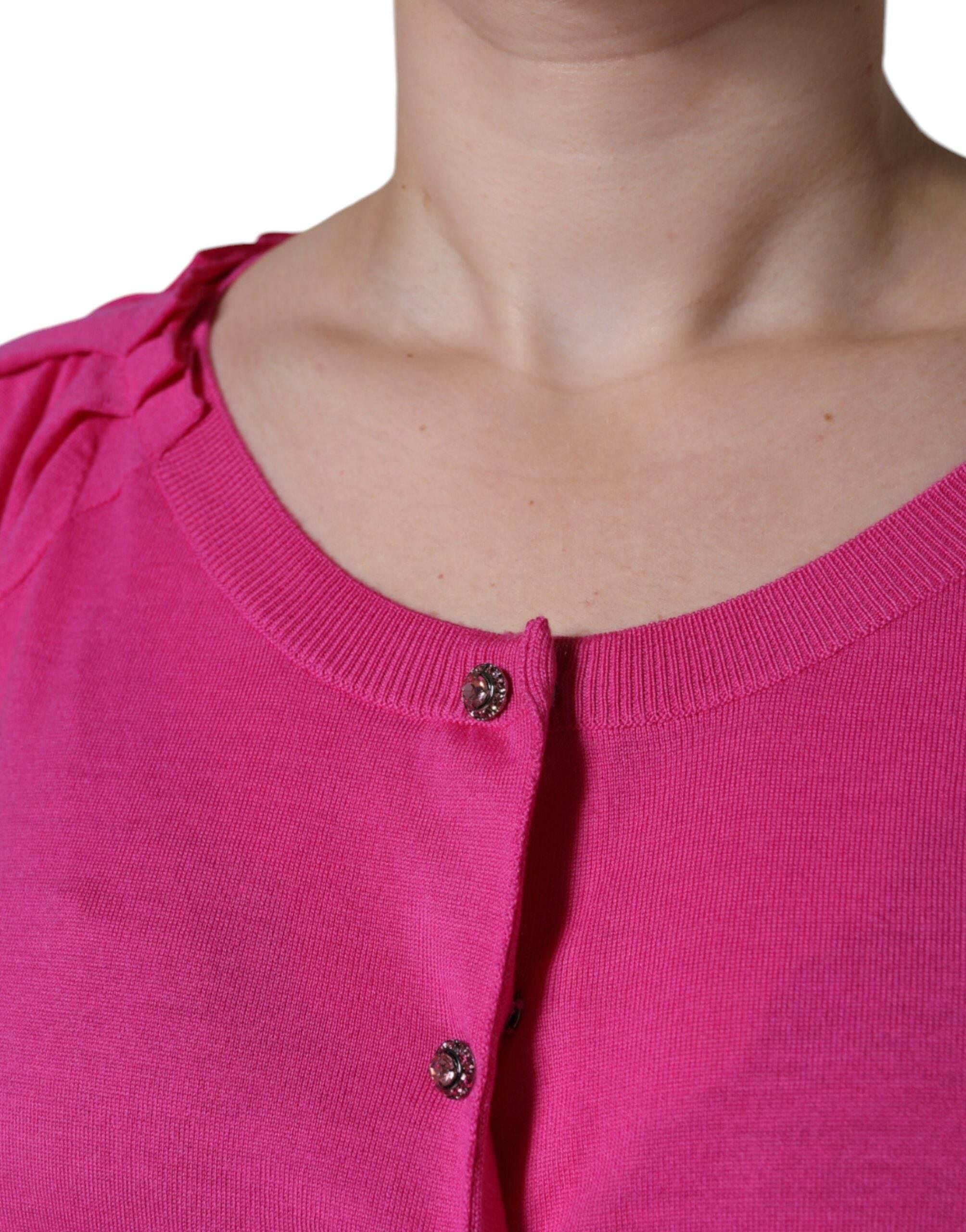 Dolce & Gabbana Pink Wool Button Down Short Sleeve Blouse Top - Hilstor