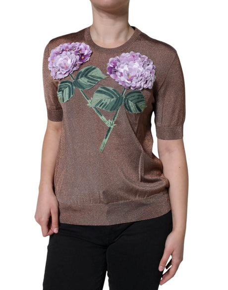 Dolce & Gabbana Brown Floral Applique Viscose Short Sleeve Top - Hilstor