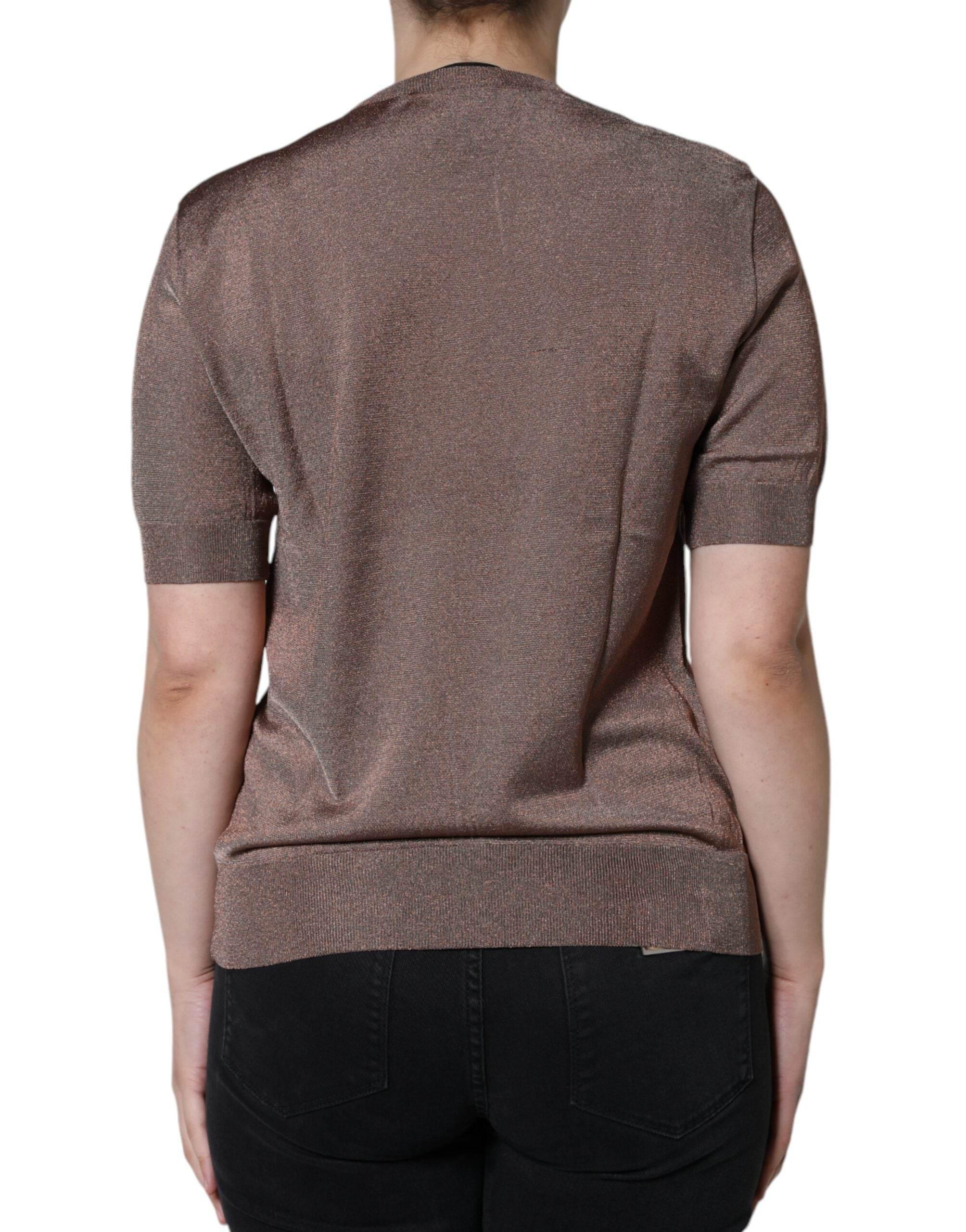 Dolce & Gabbana Brown Floral Applique Viscose Short Sleeve Top - Hilstor