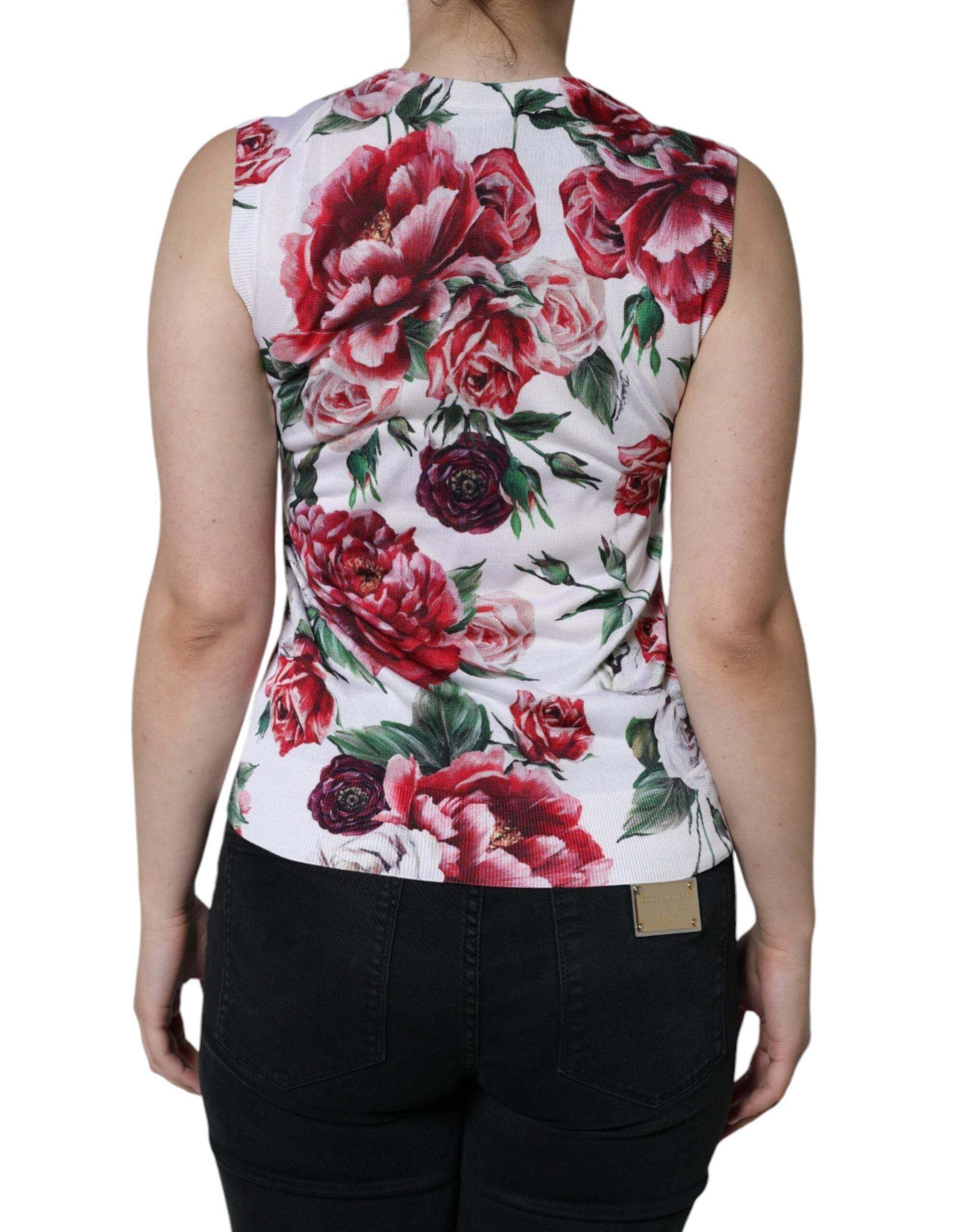 Dolce & Gabbana White Floral Lace Silk Sleeveless Tank Top - Hilstor